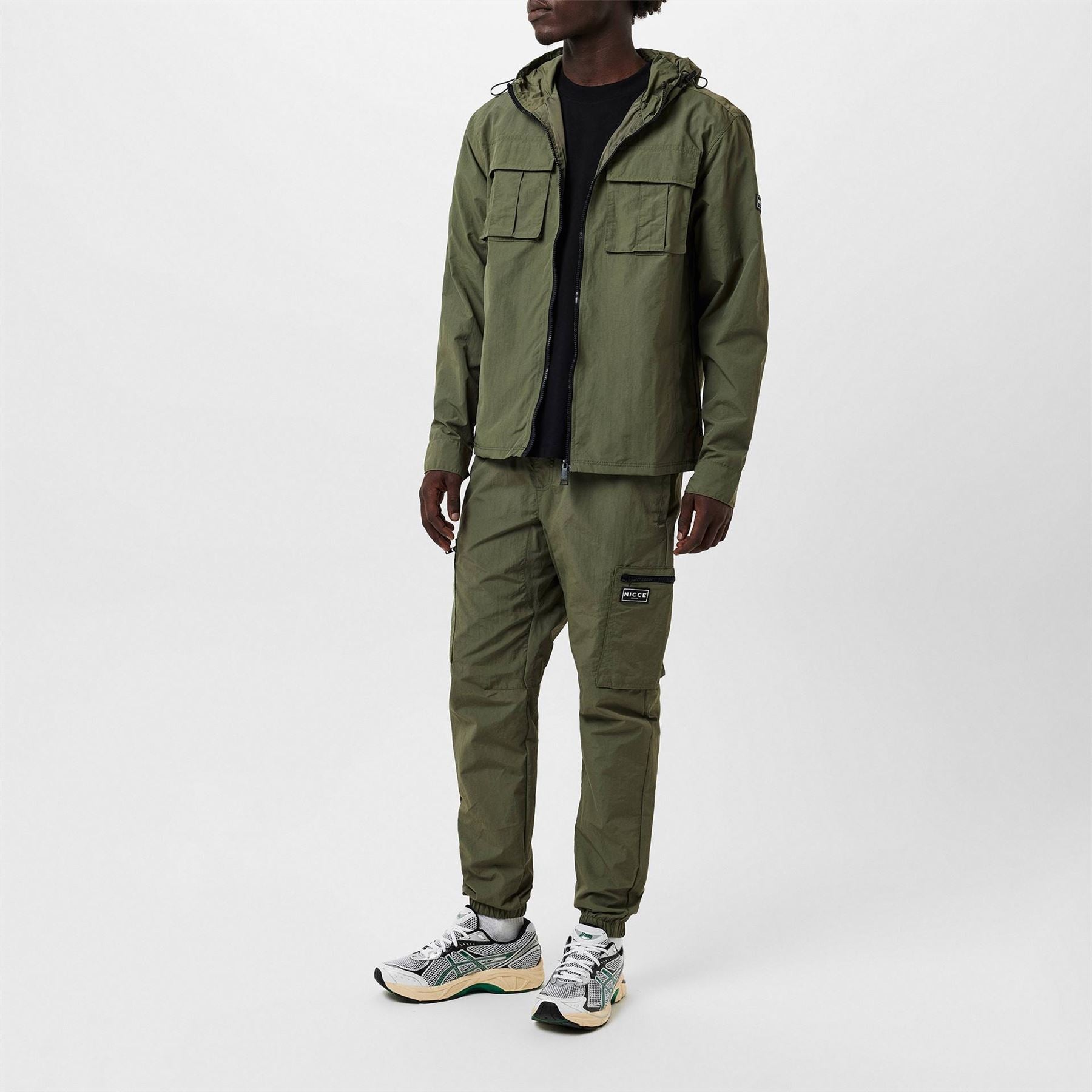 Nicce Hooded Snap Button Solid Patterned Overshirt