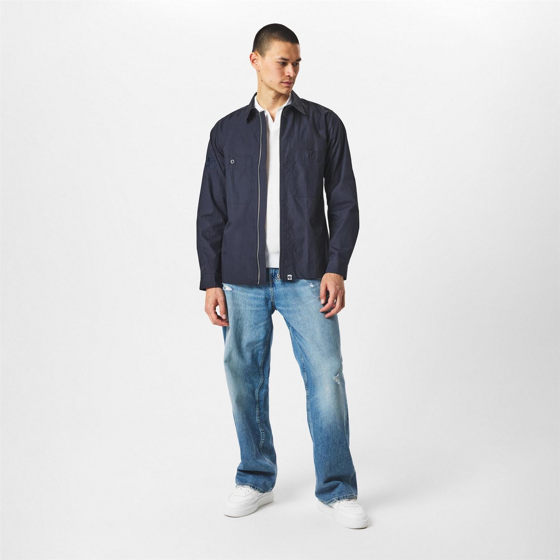Pretty Green Boston Solid Patterned Snap Button Chest Pocket Overshirt