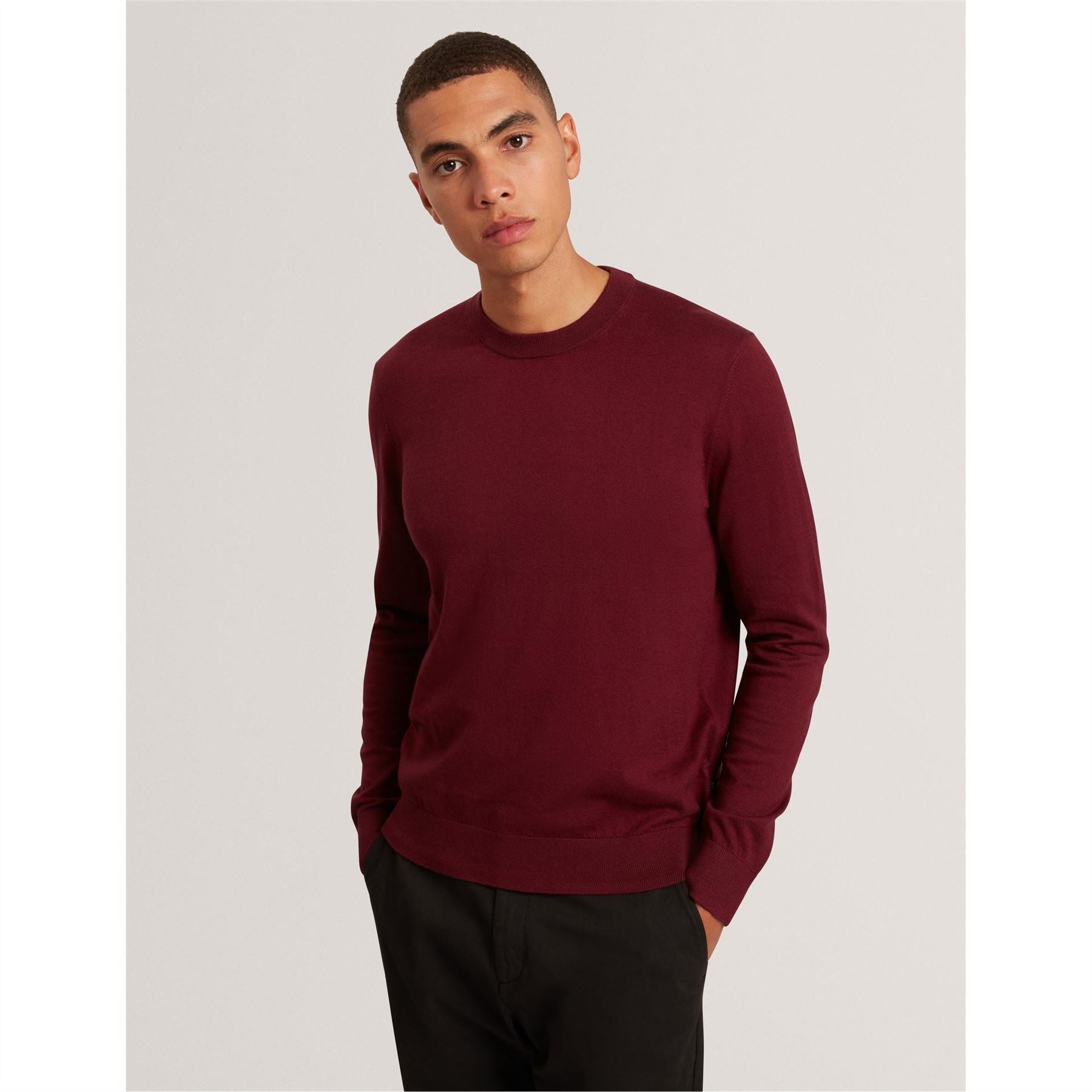 Ted Baker Merino Crew Neck Ribbed Collar Long Sleeve Sweater
