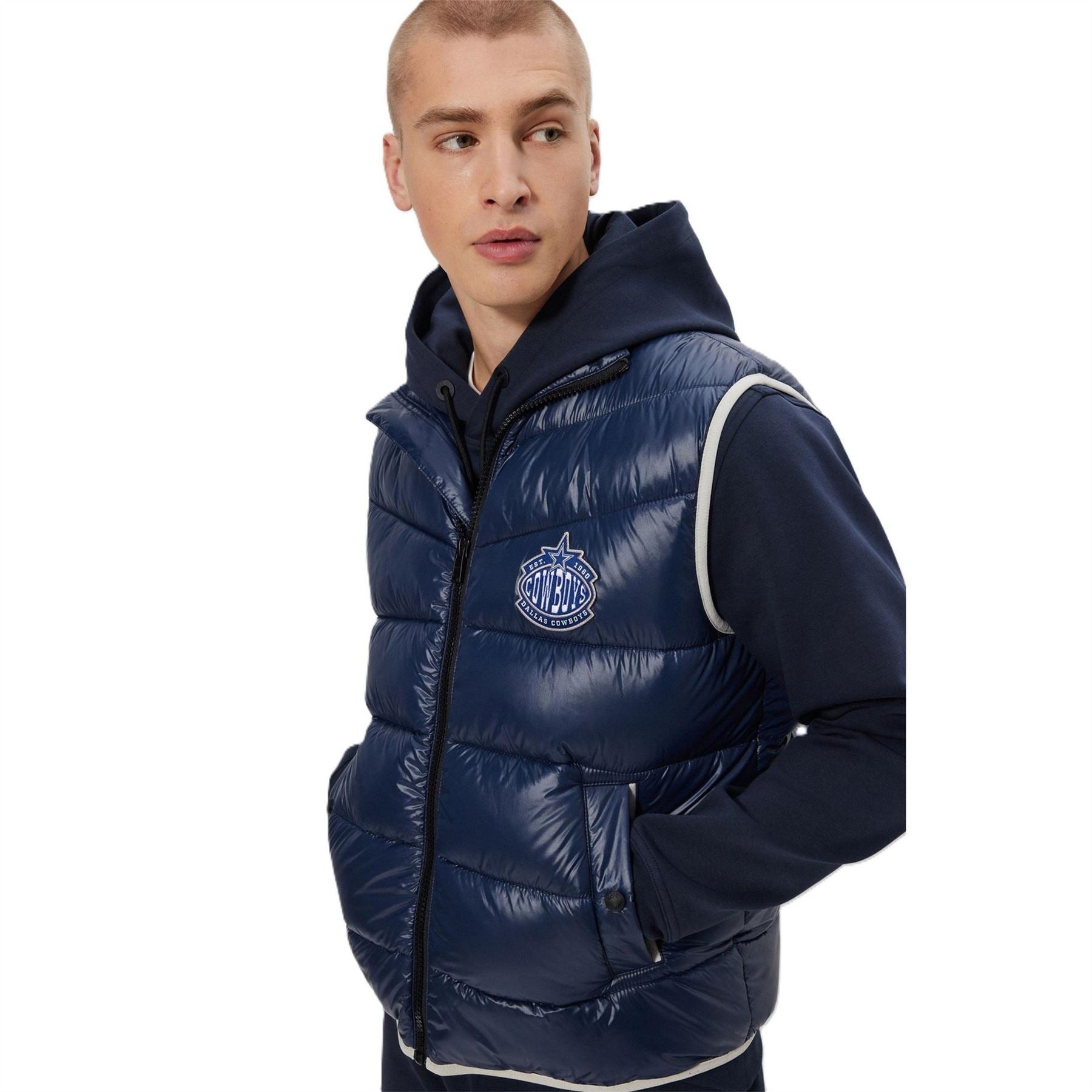 Boss NFL Solid Patterned Puffer Jacket with Chest Pocket
