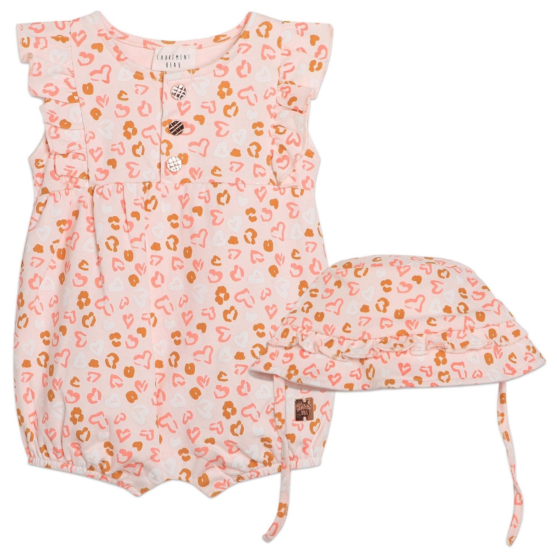 Carrement Beau Crew Neck Heart Print Playsuit with Hat