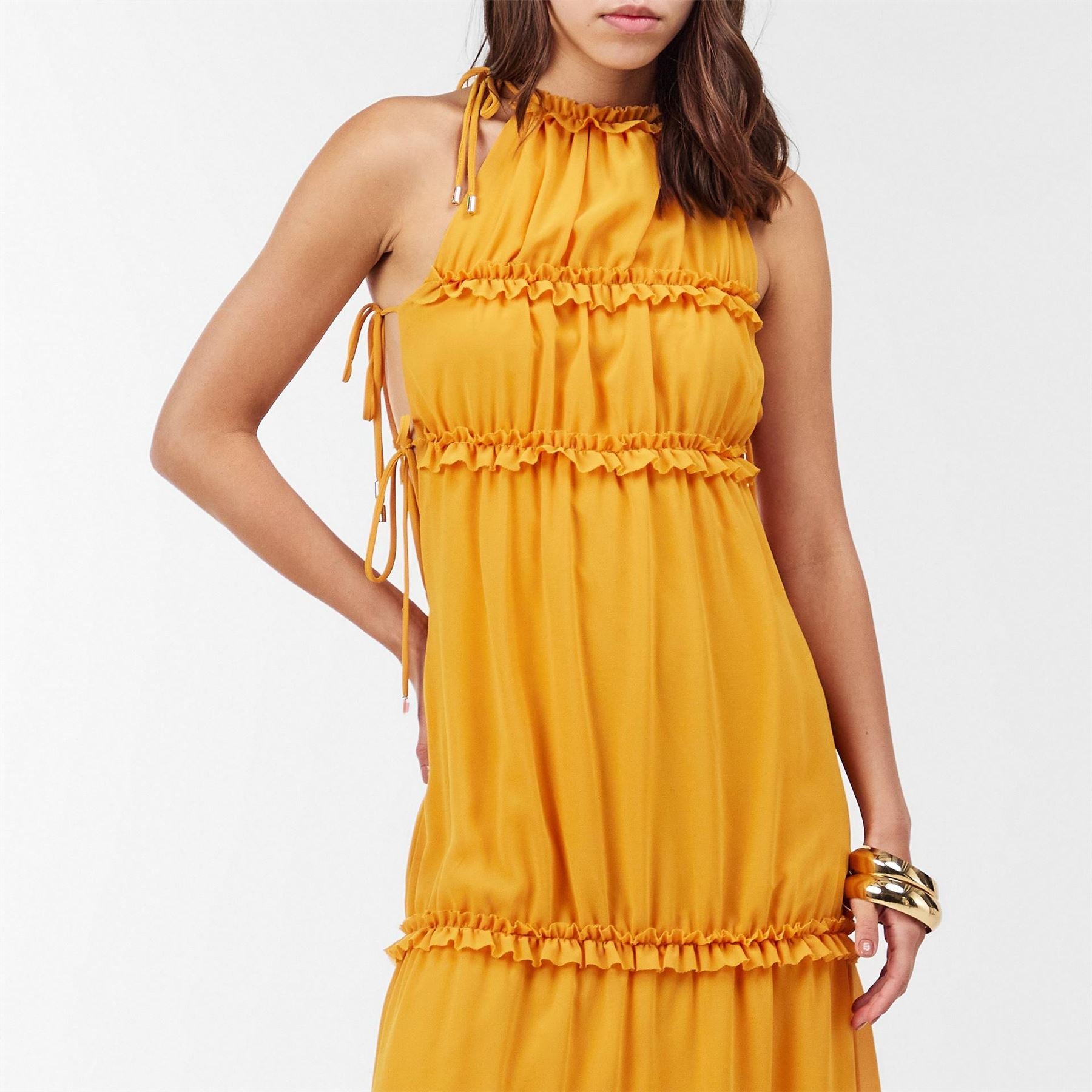 AmyLynn Ruffle Halter Neck Maxi Tiered Dress