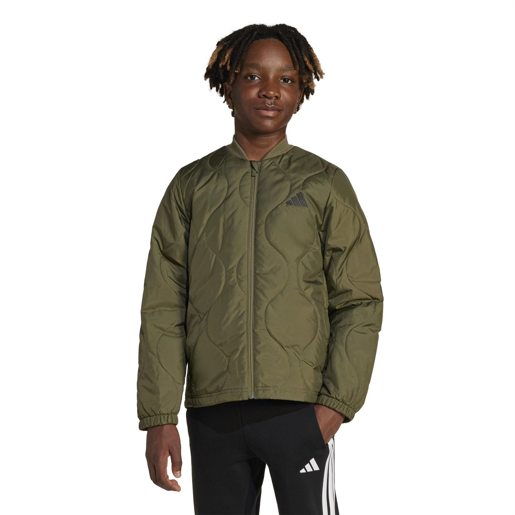 adidas Textured Zipped Pocket Mock Neck Puffer Jacket