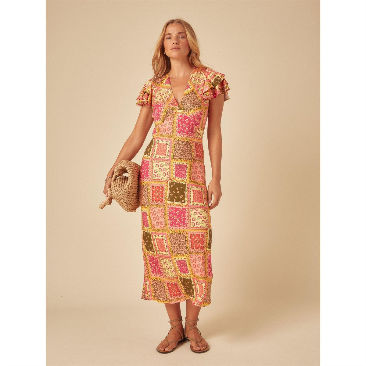 Nobodys Child Layla V-Neck Short Sleeve Midi Dress