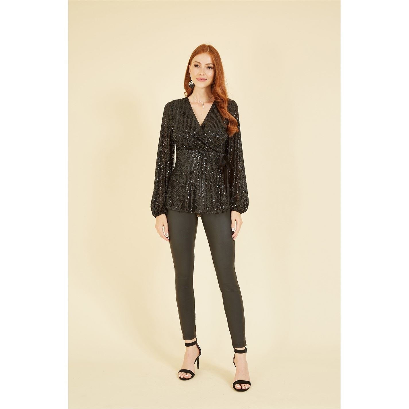 Yumi Sequin Wrap Top With Velvet Tie