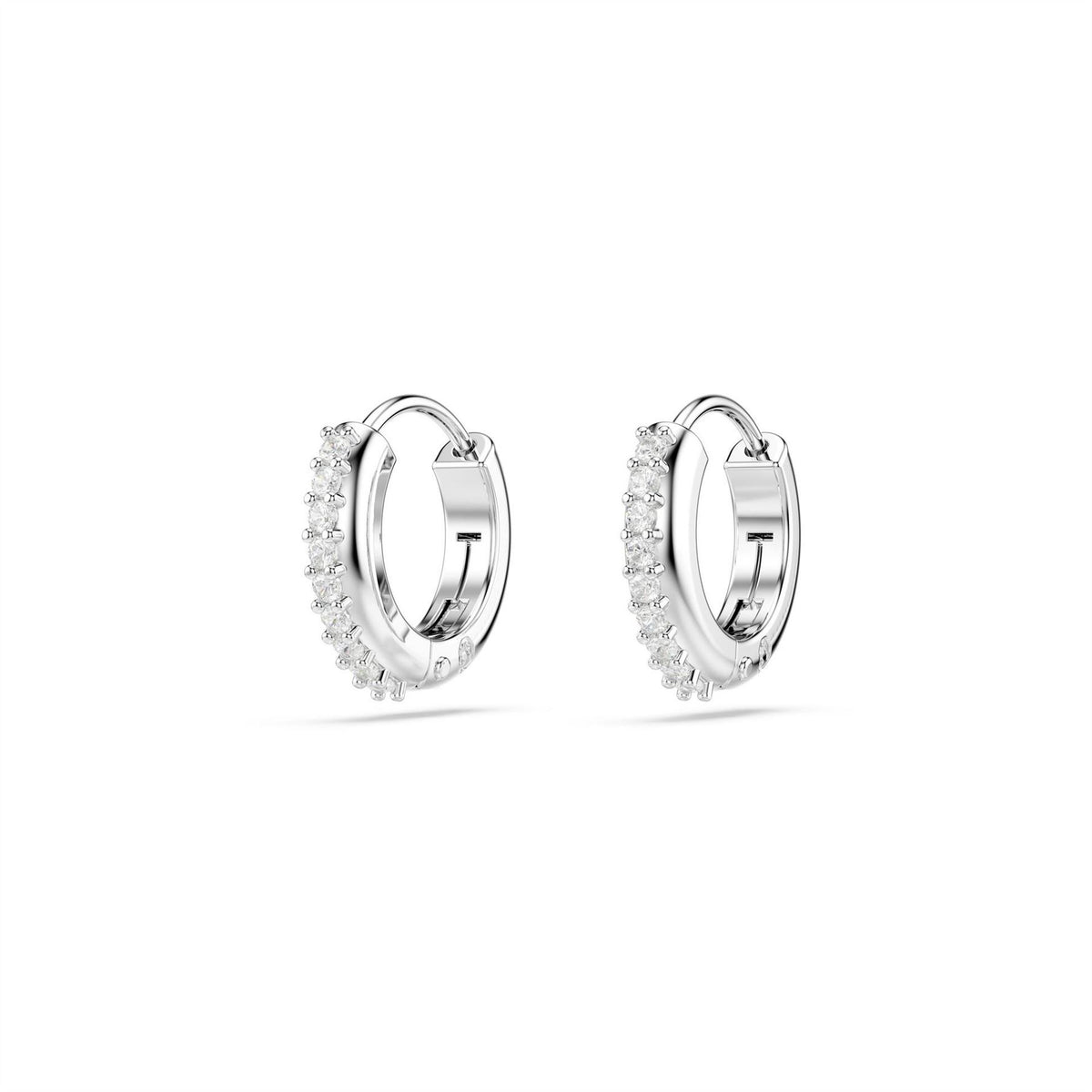 Swarovski Hoop Earrings, Round Cut, White, Rhodium Plated