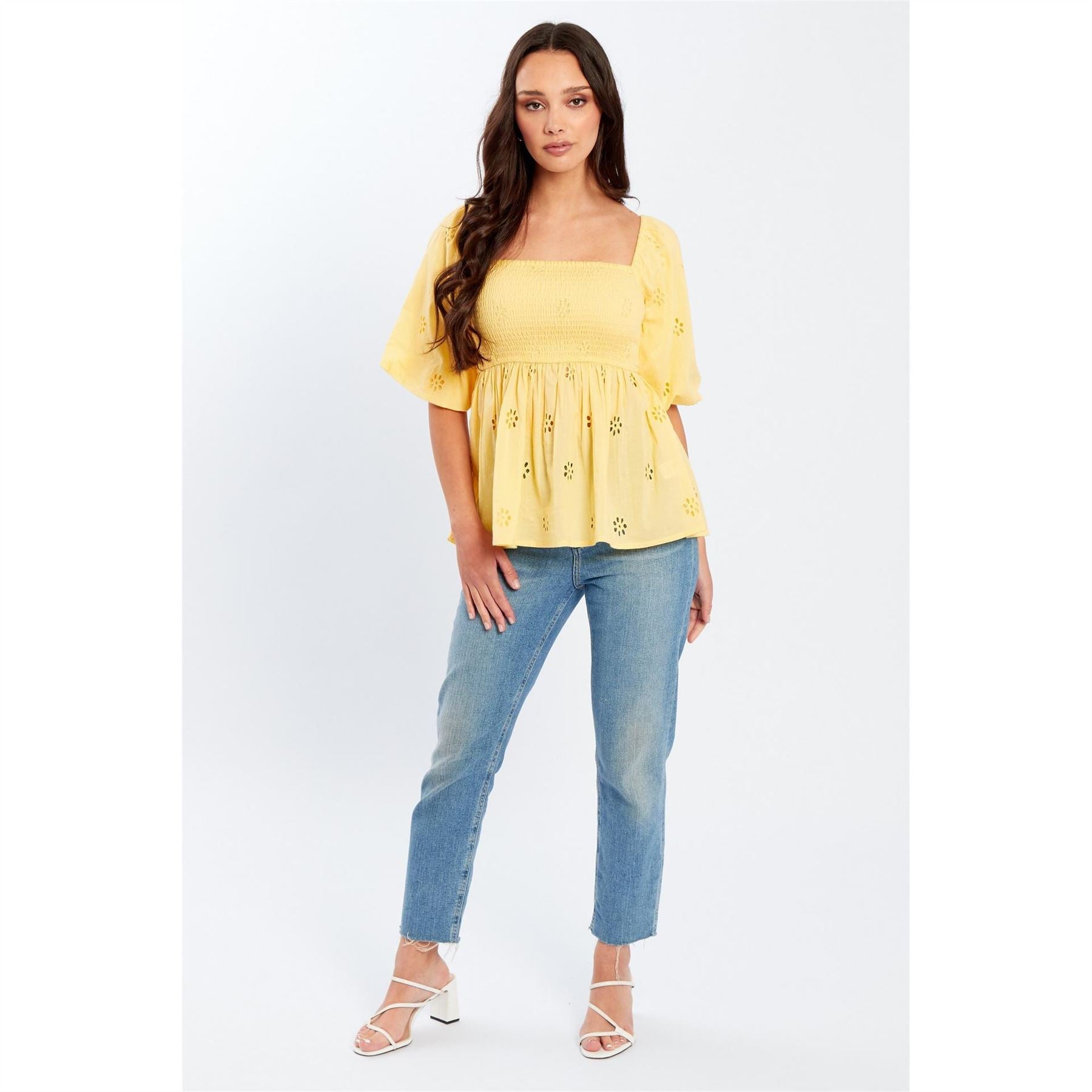 Be You Broderie Square Neck Short Sleeve Blouse