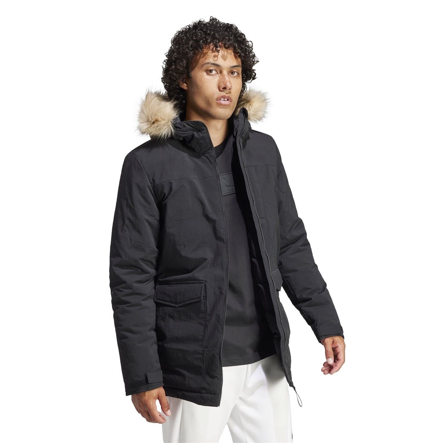 adidas Water Resistant Synthetic Insulation Removable Fur Hood Puffer Jacket