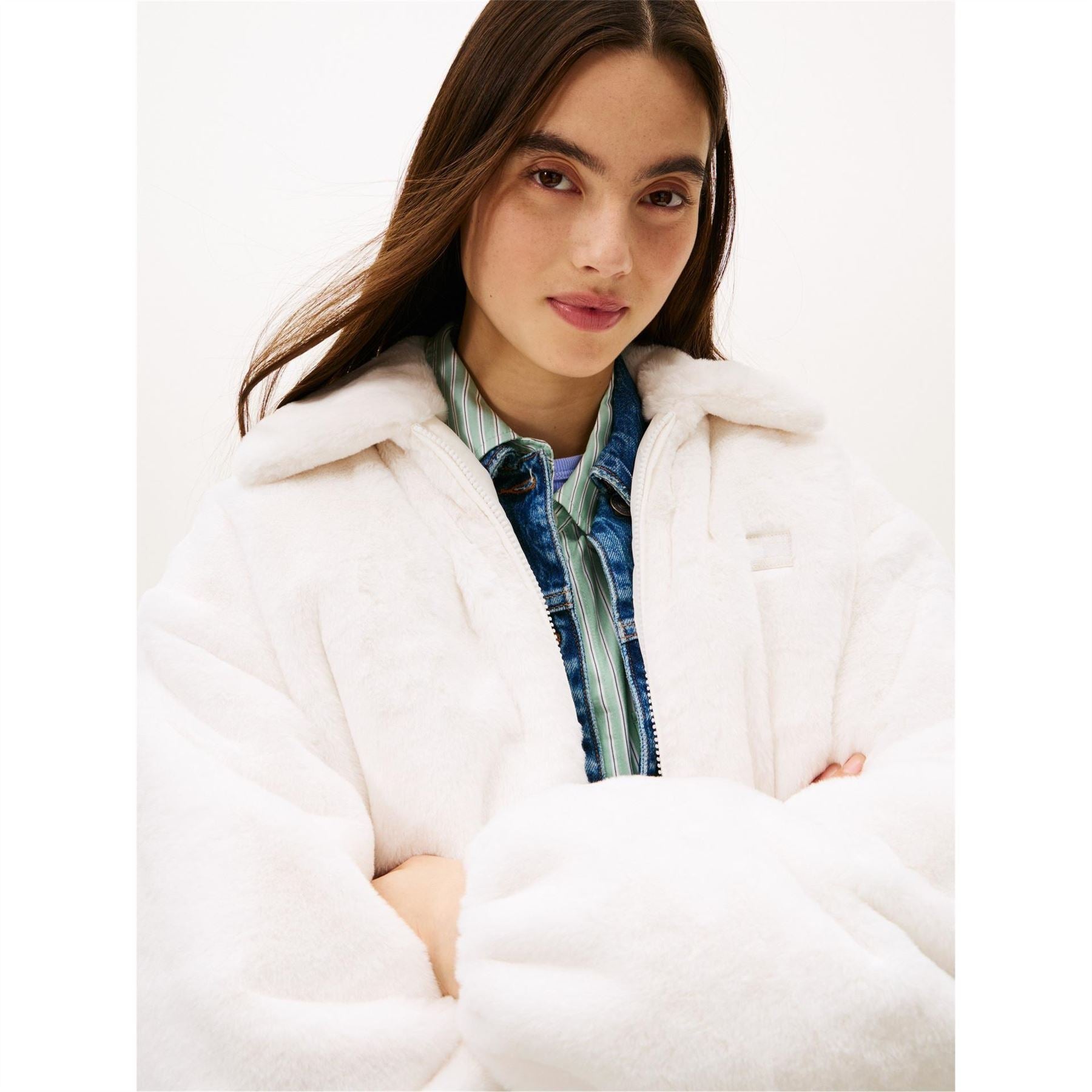 Tommy Jeans Solid Patterned Fauxfur Bomber Jacket