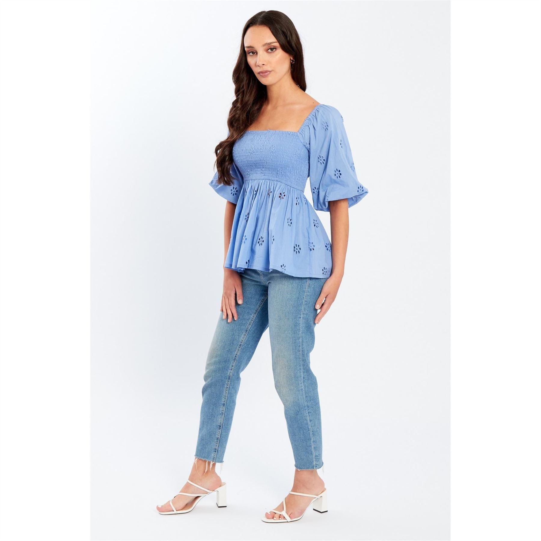 Be You Broderie Square Neck Short Sleeve Blouse