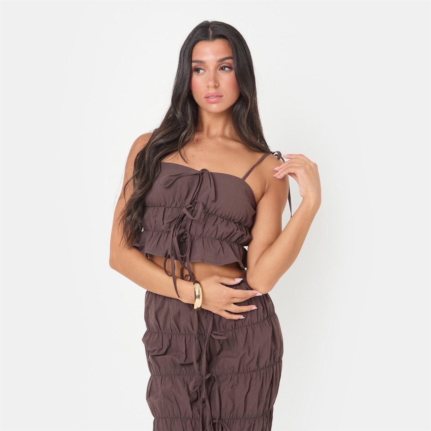 I Saw It First Ruched Tie Crop Top