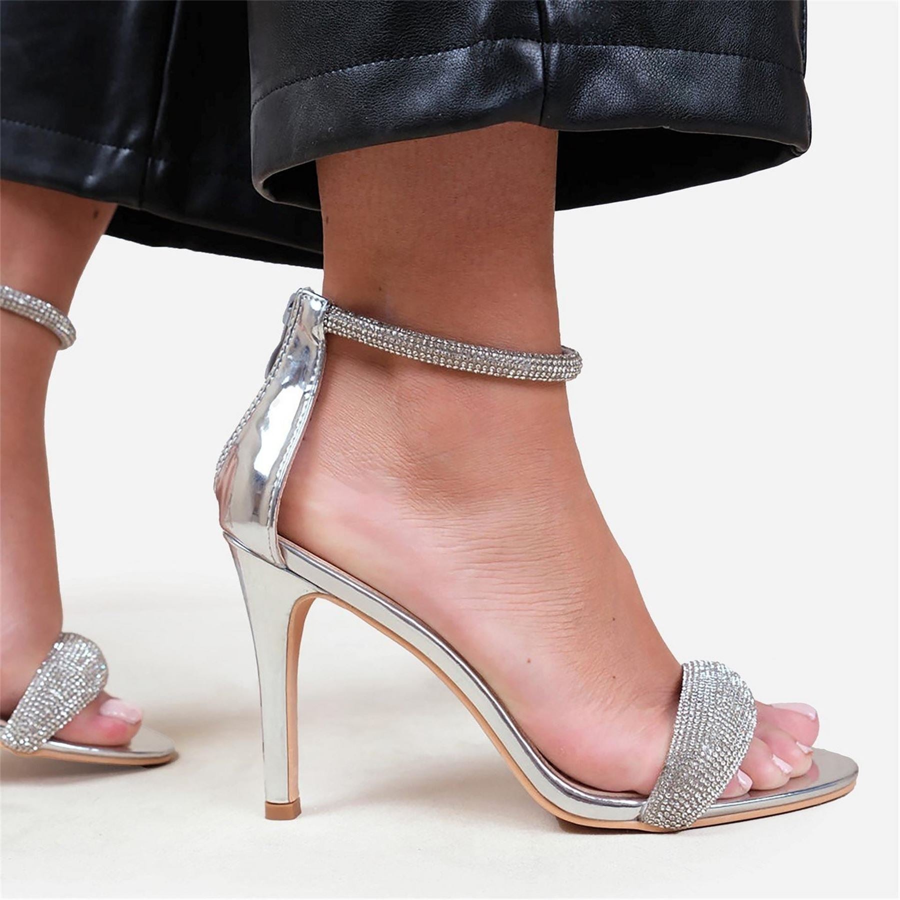 Wheres That From Sabra Metallic Open Toe Stiletto Heel Sandals