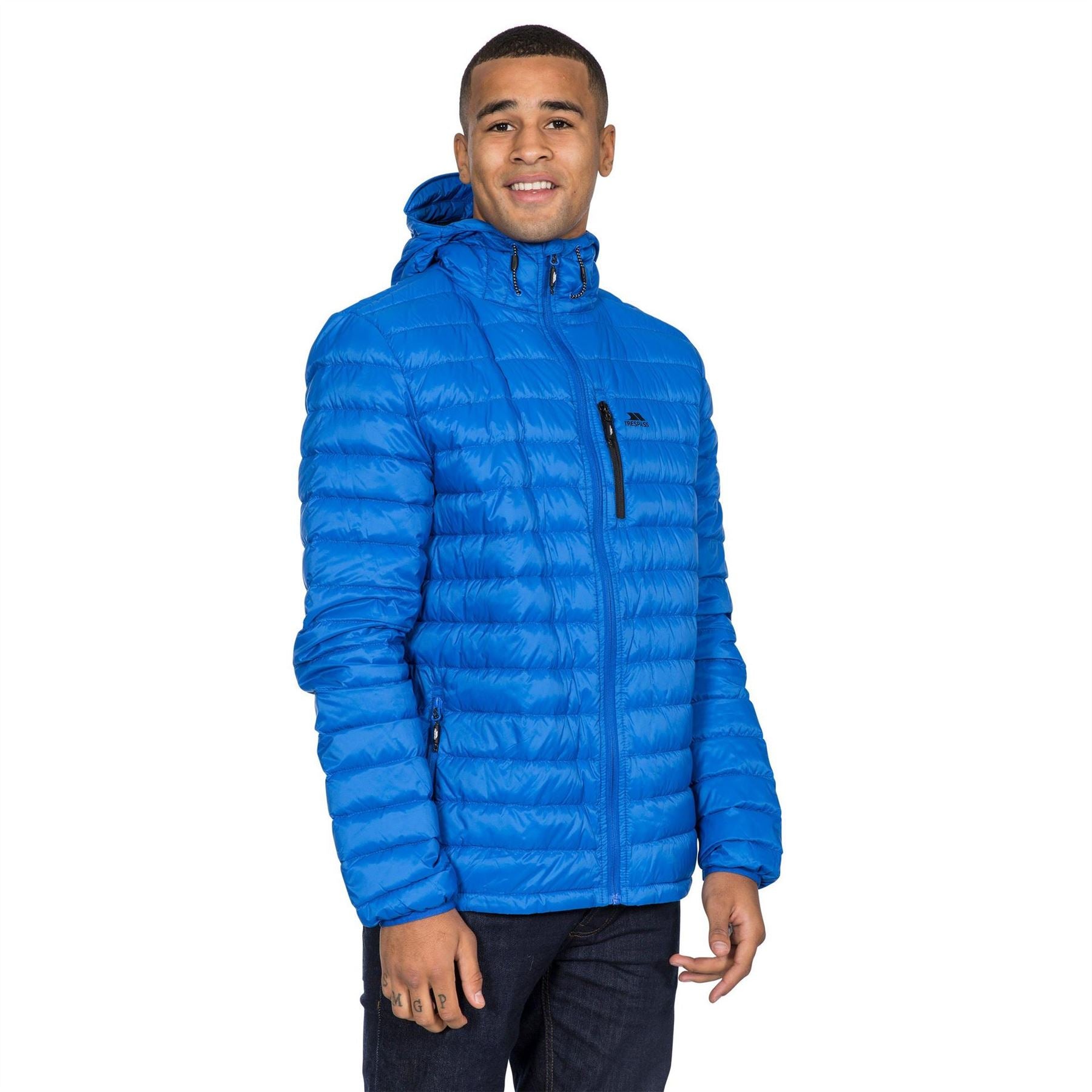 Trespass Digby Solid Patterned Hooded Down Jacket with Chest Pocket