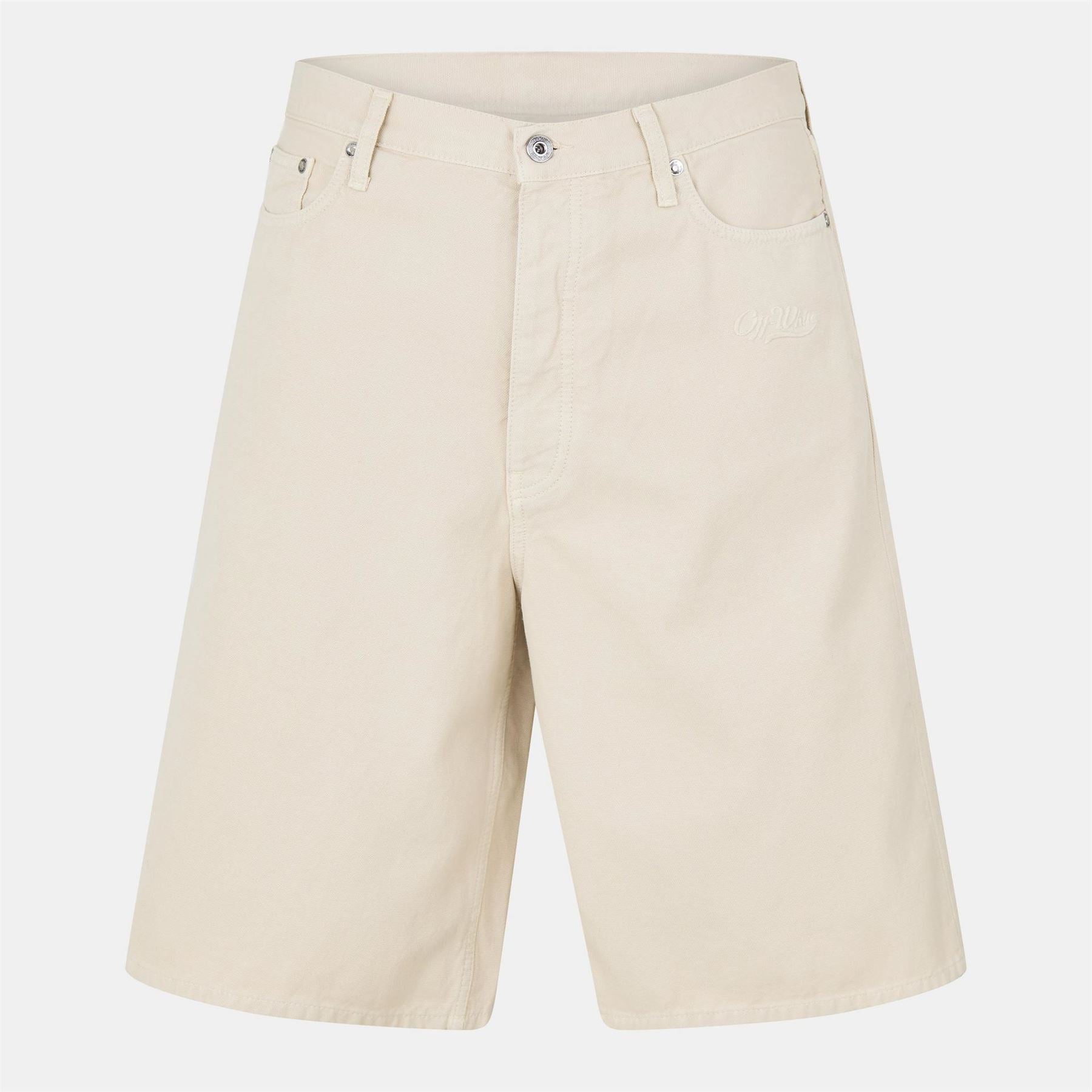 Off White Canvas Utility Denim Bermuda Shorts