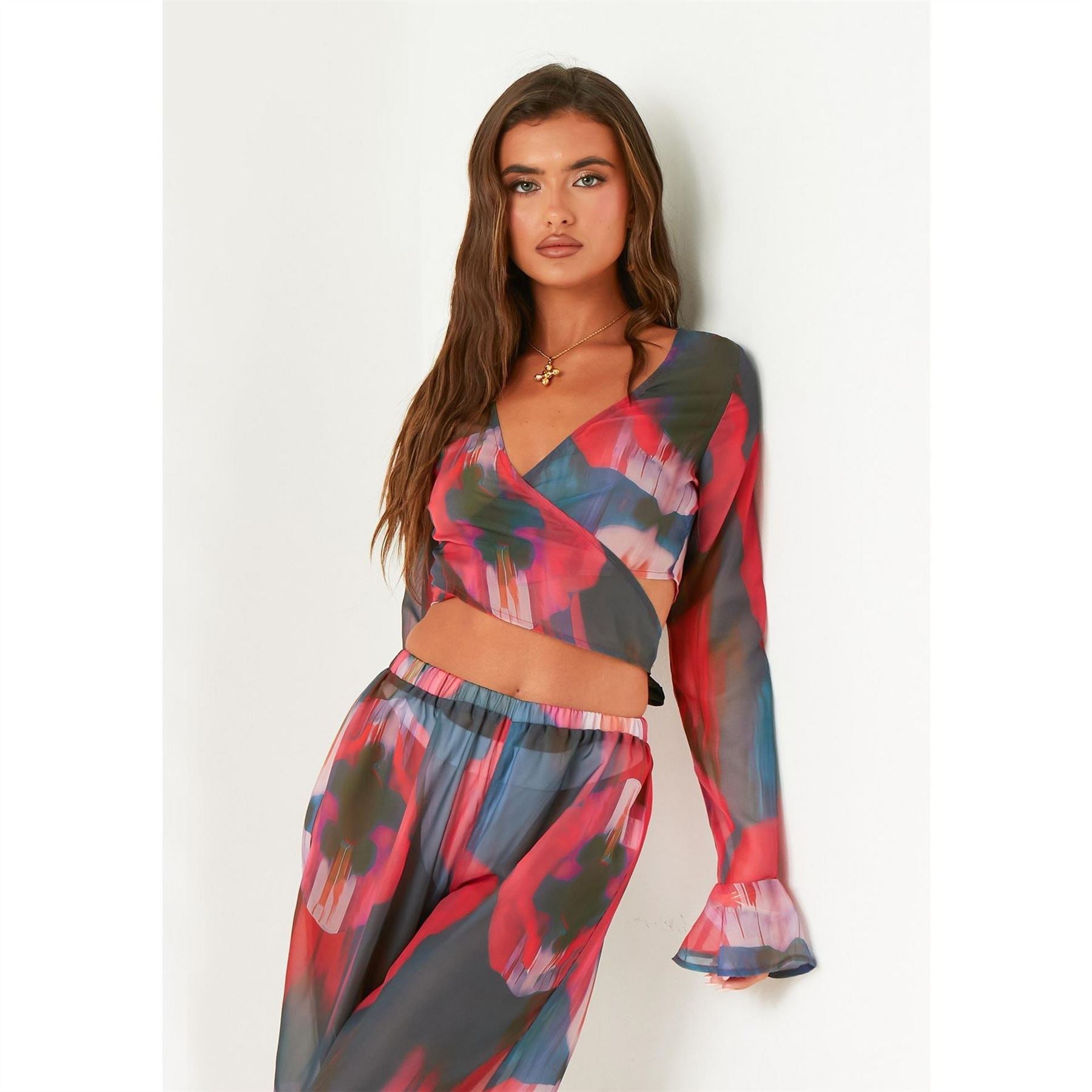Missy Empire Blurred Sheer Wrap Top