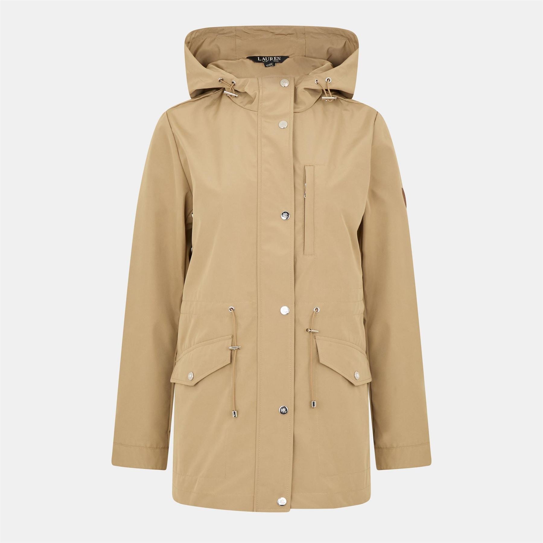 Lauren by Ralph Lauren Solid Patterned Hooded Drawstring Snap Button Rain Jacket