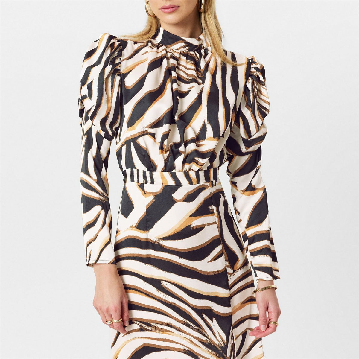 AX Paris Print High Neck Long Puff Sleeve Midi Dress