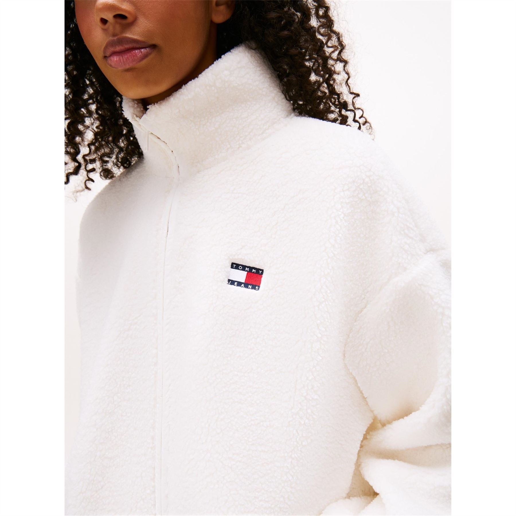 Tommy Jeans Solid Patterned Teddy Jacket with Quarter Zipper