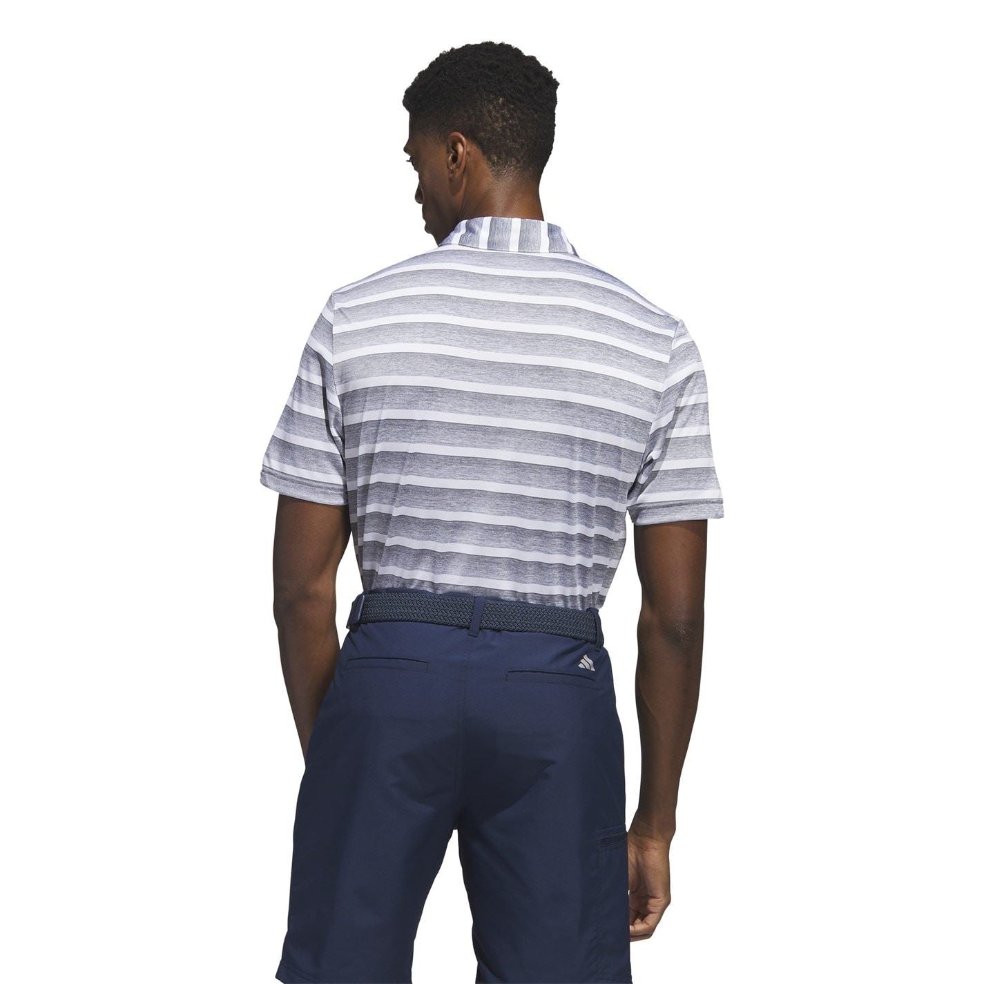 adidas Mens Two Color Striped Golf Polo Shirt