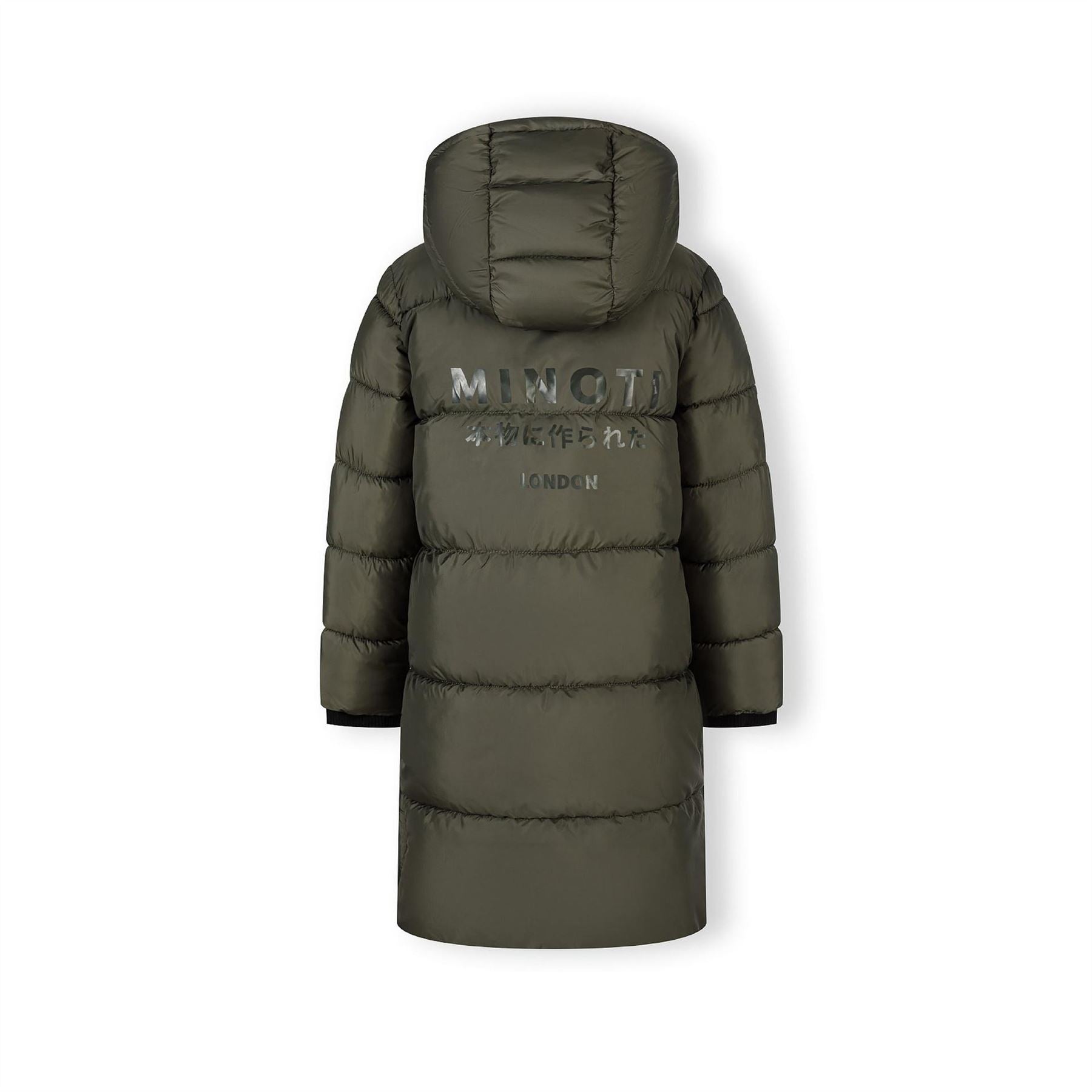 Minoti Boys Long Padded Coat With Hood And Snap Details Khaki