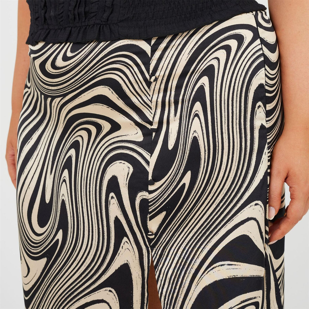 Brave Soul Plus Size Swirl Print Skirt With Side Split  And  Button Detail