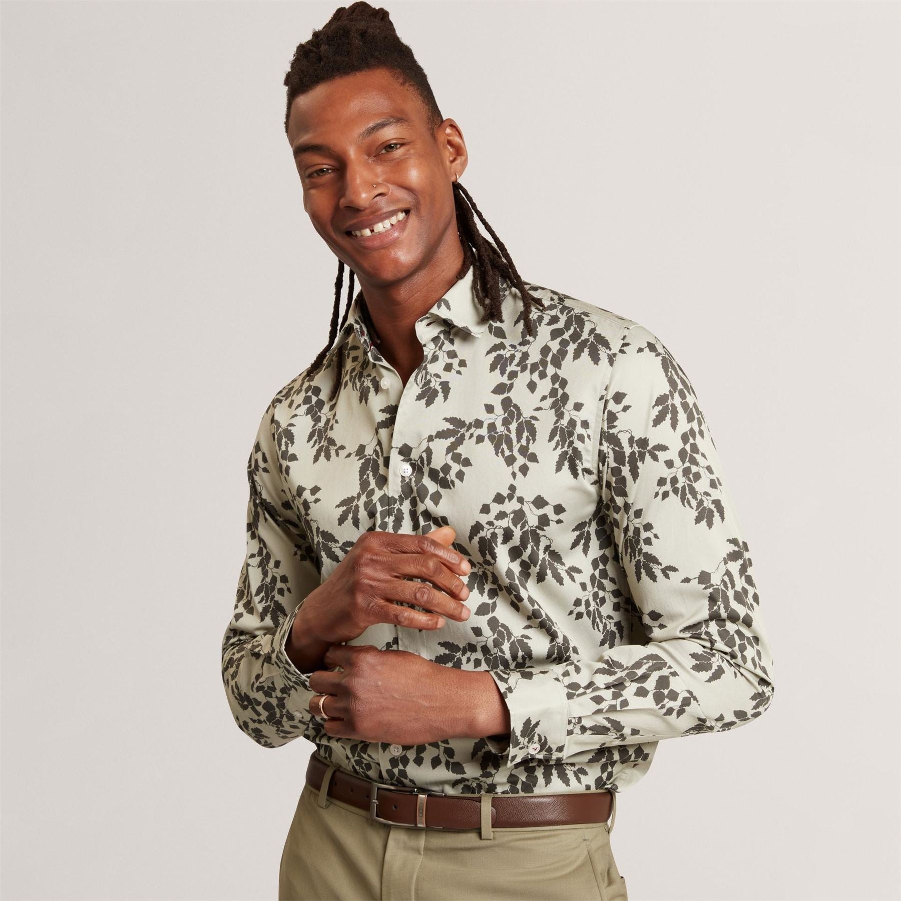 Ted Baker Foliage Print Cotton Long Sleeve Shirt