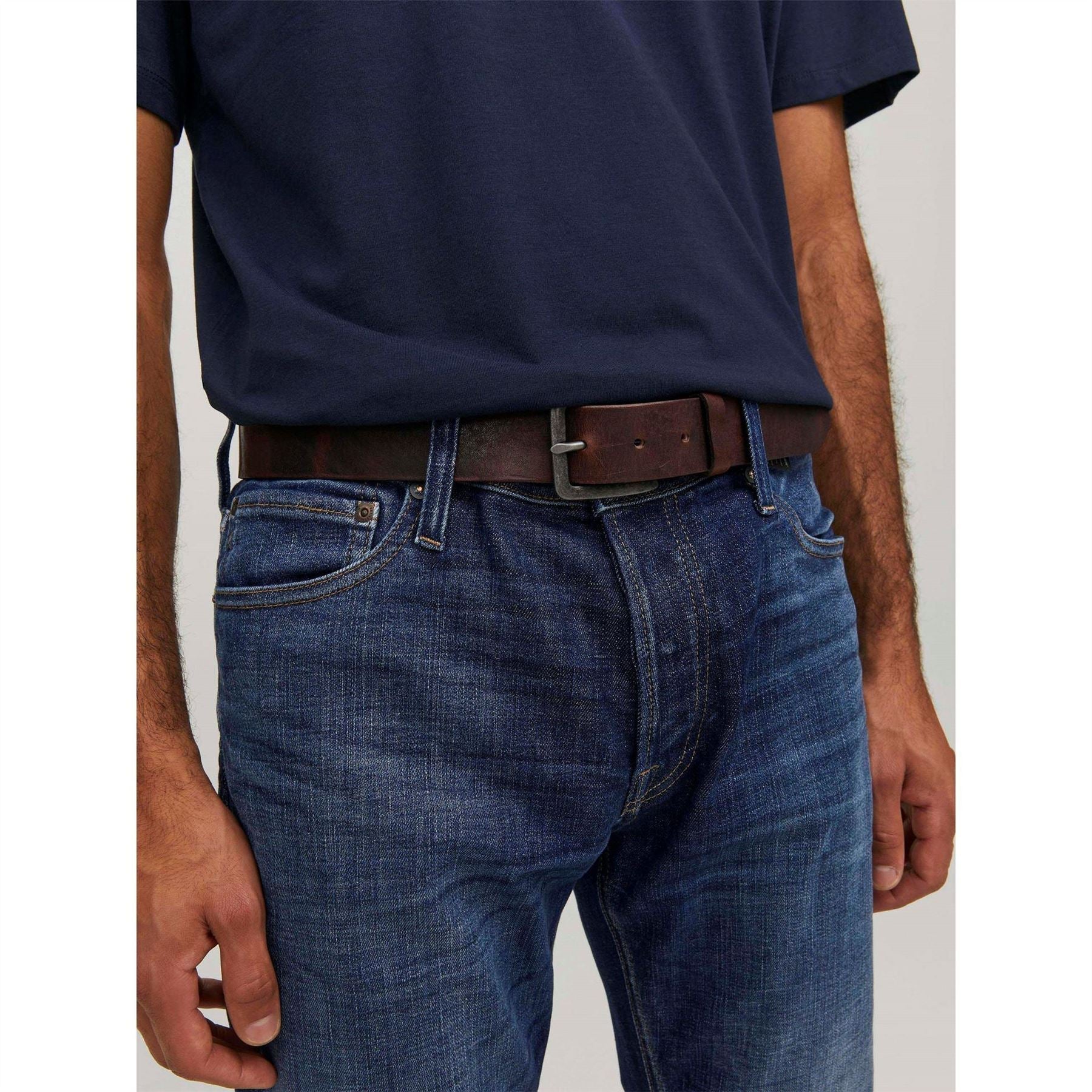 Jack and Jones Leather Pin Buckle Belt with Stitching