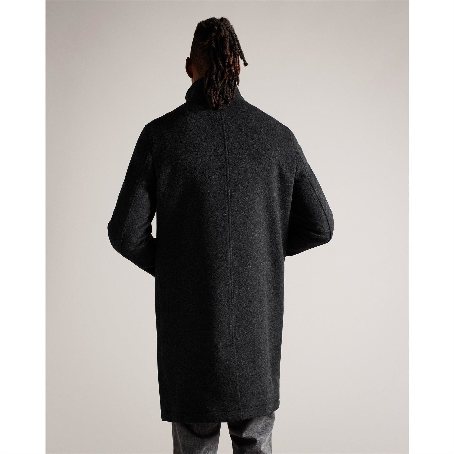 Ted Baker Solid Patterned Snap Button High Neck Overcoat