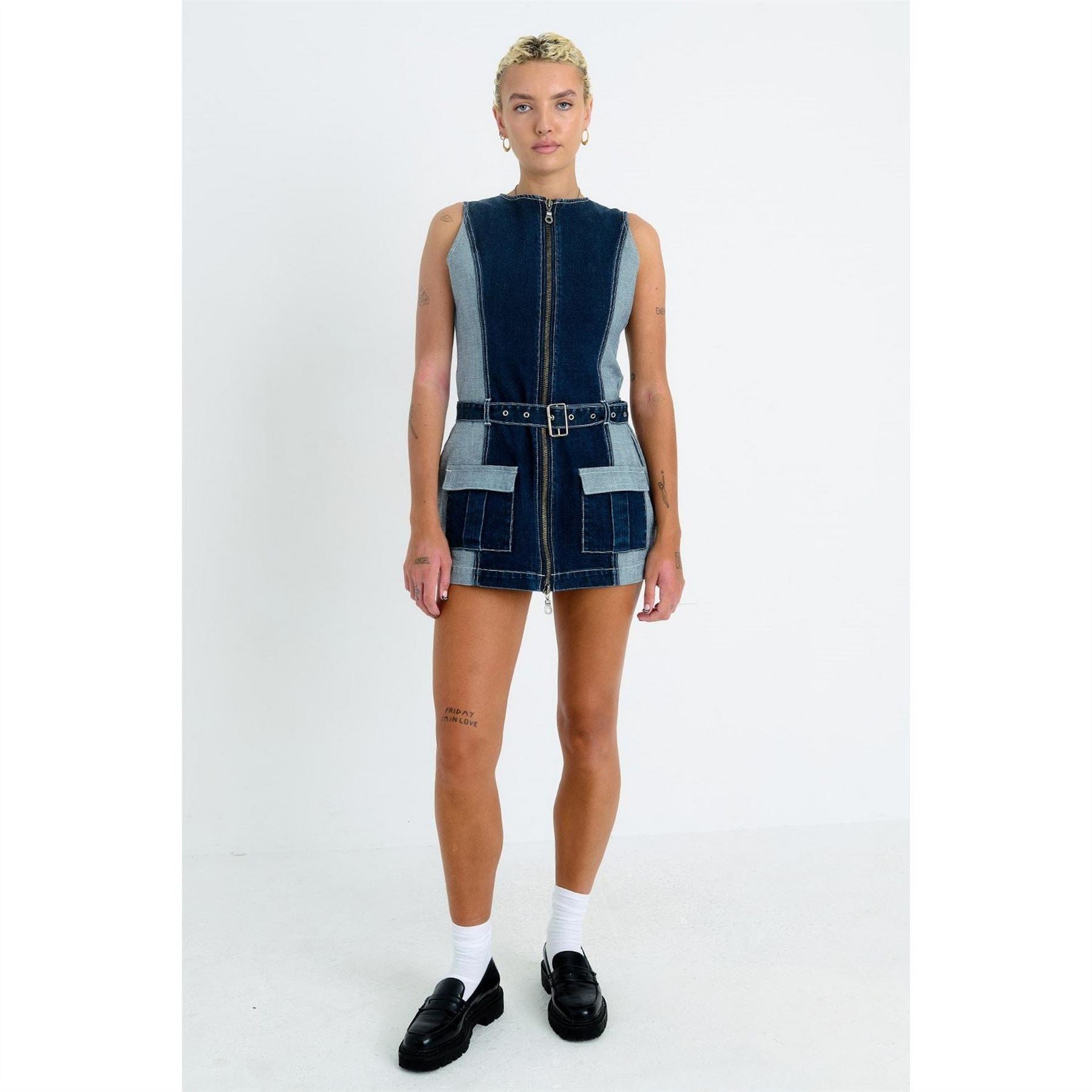 The Ragged Priest Rag Hose Crew Neck Sleeveless Mini Dress