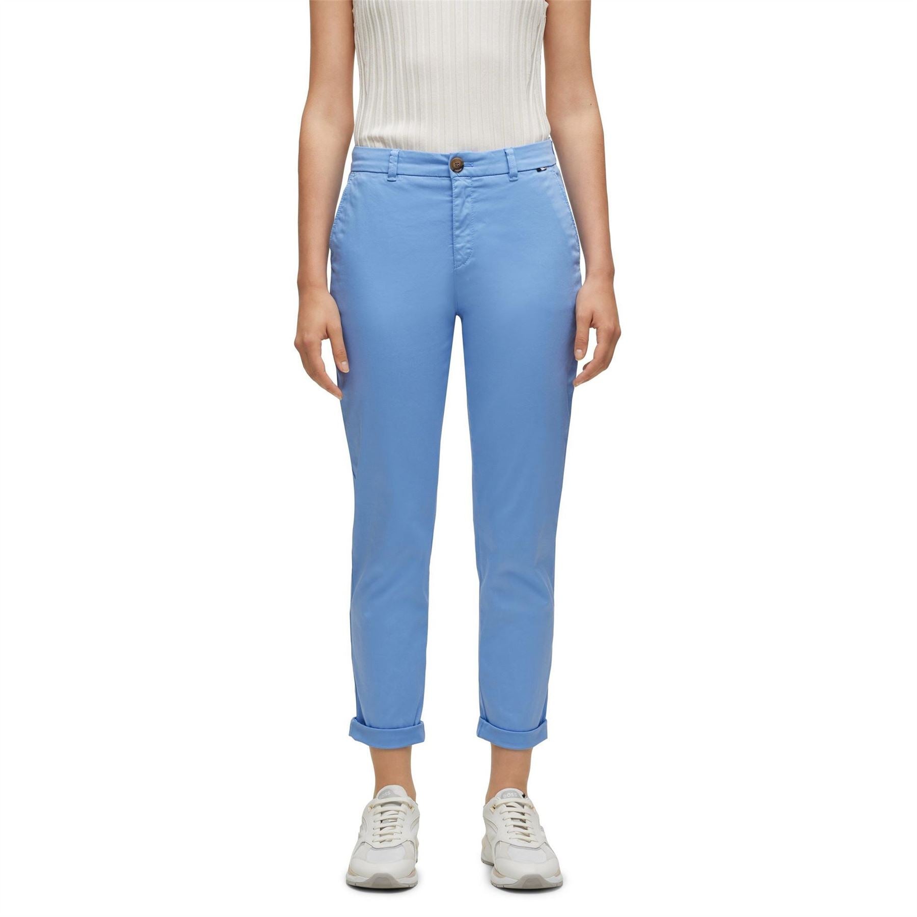Boss Solid Patterned Slim Roll Up Cuff Trousers