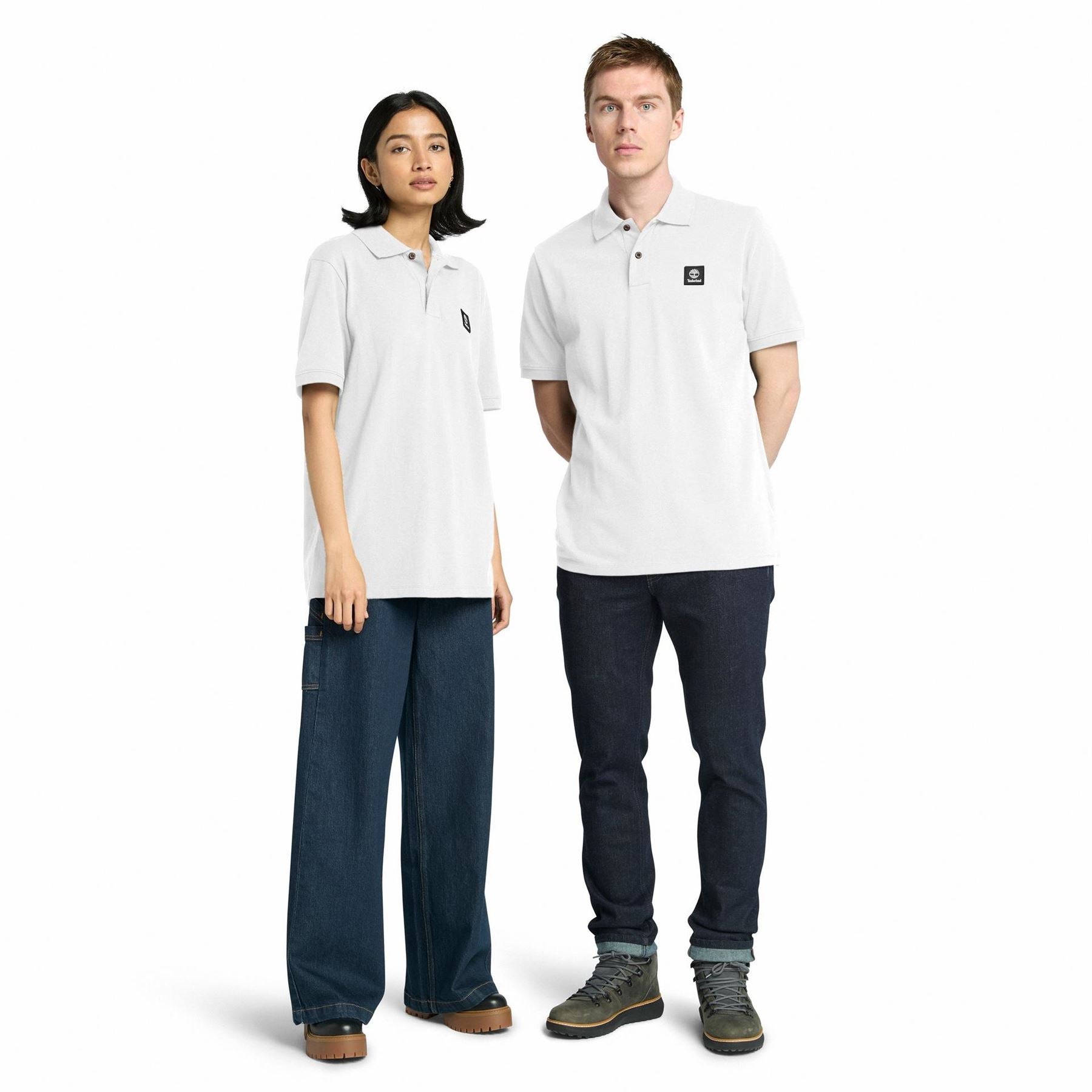 Timberland Woven Badge White Short Sleeve Polo Shirt