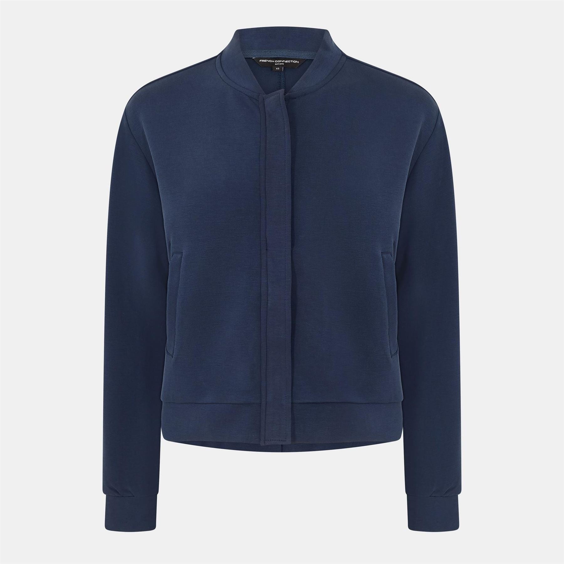 French Connection Solid Patterned Full Zipper Ribbed Cuff Bomber Jacket