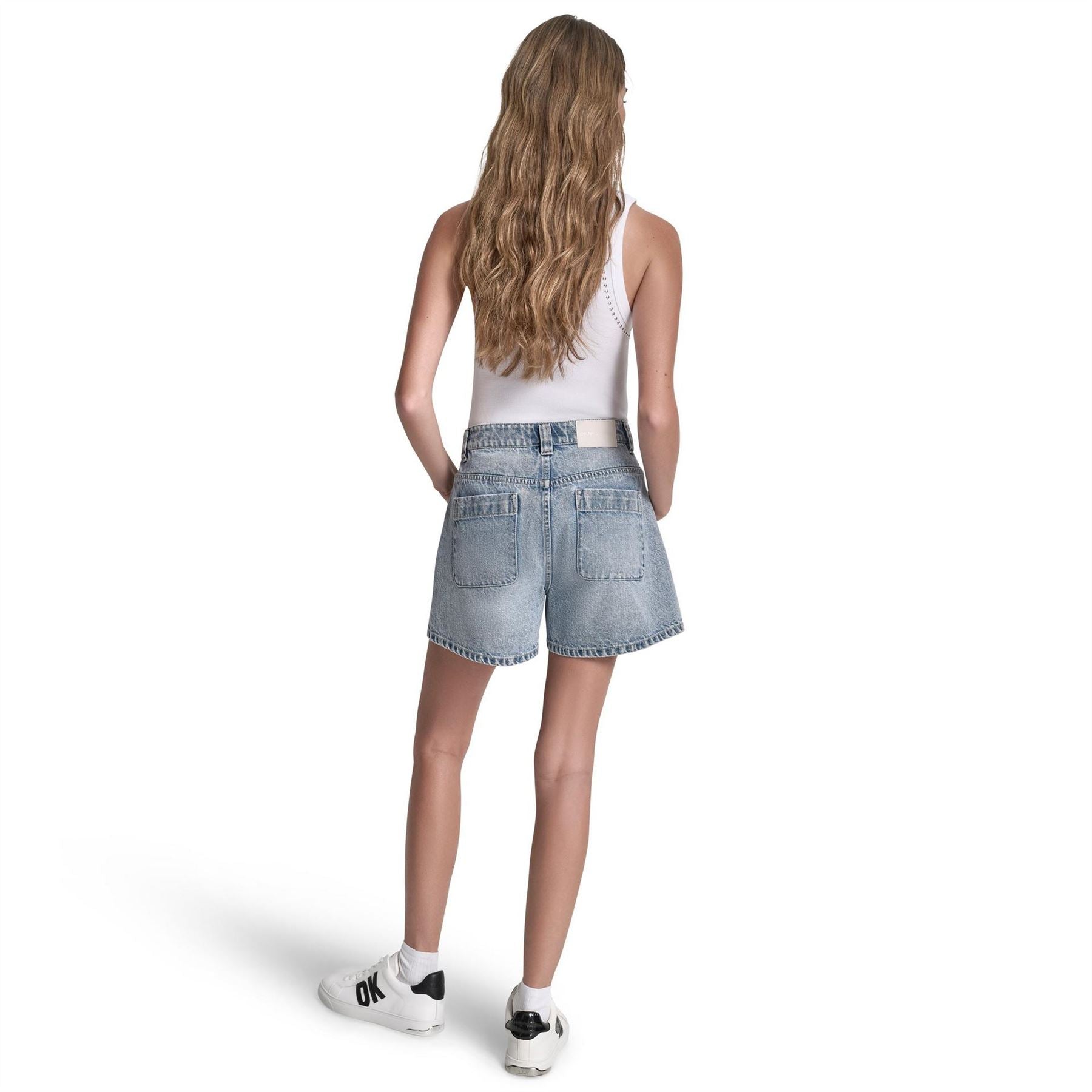 DKNY Jeans High Rise A Line Patch Pocket Shorts