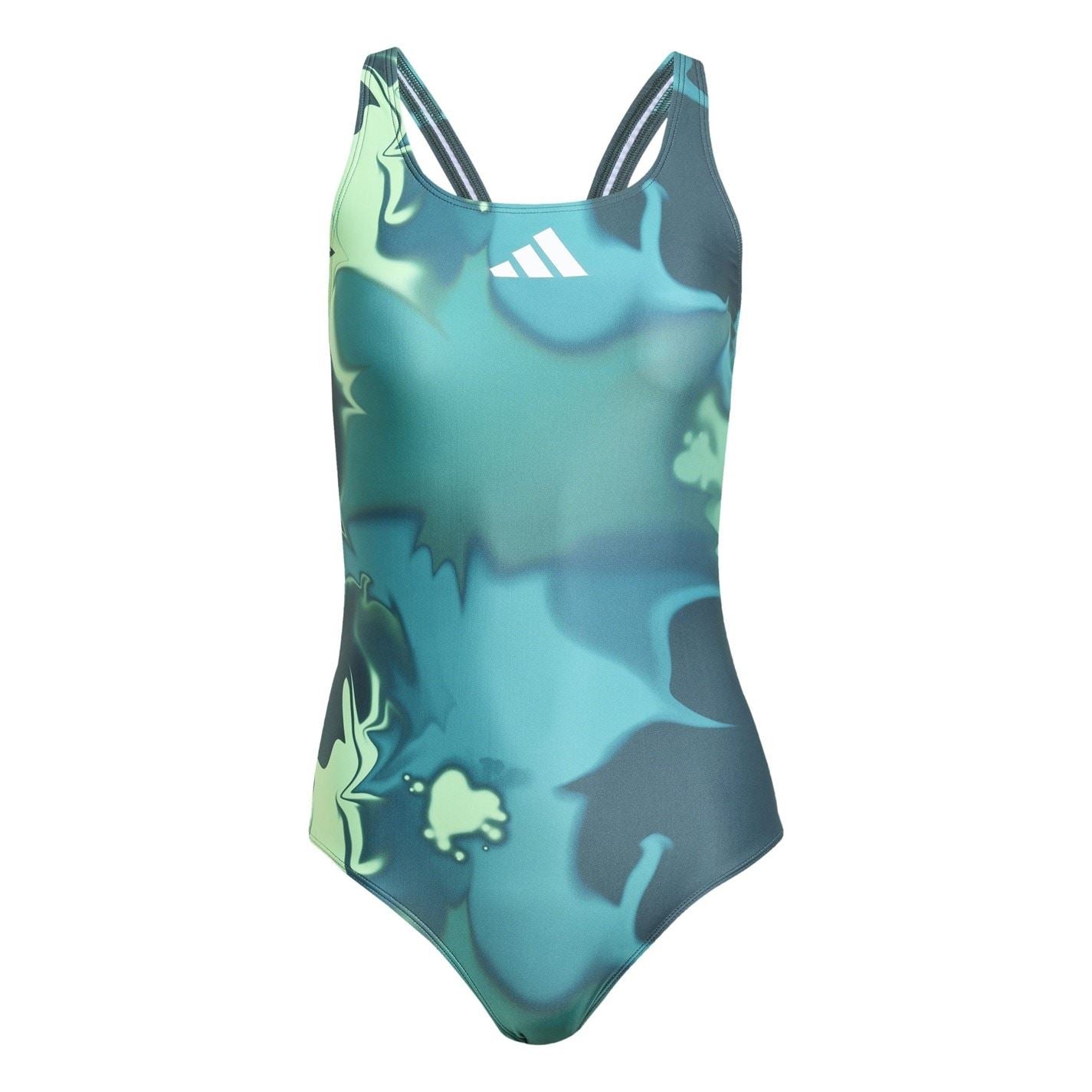 adidas Womens Tie Dyed Graphic V Back Swimsuit