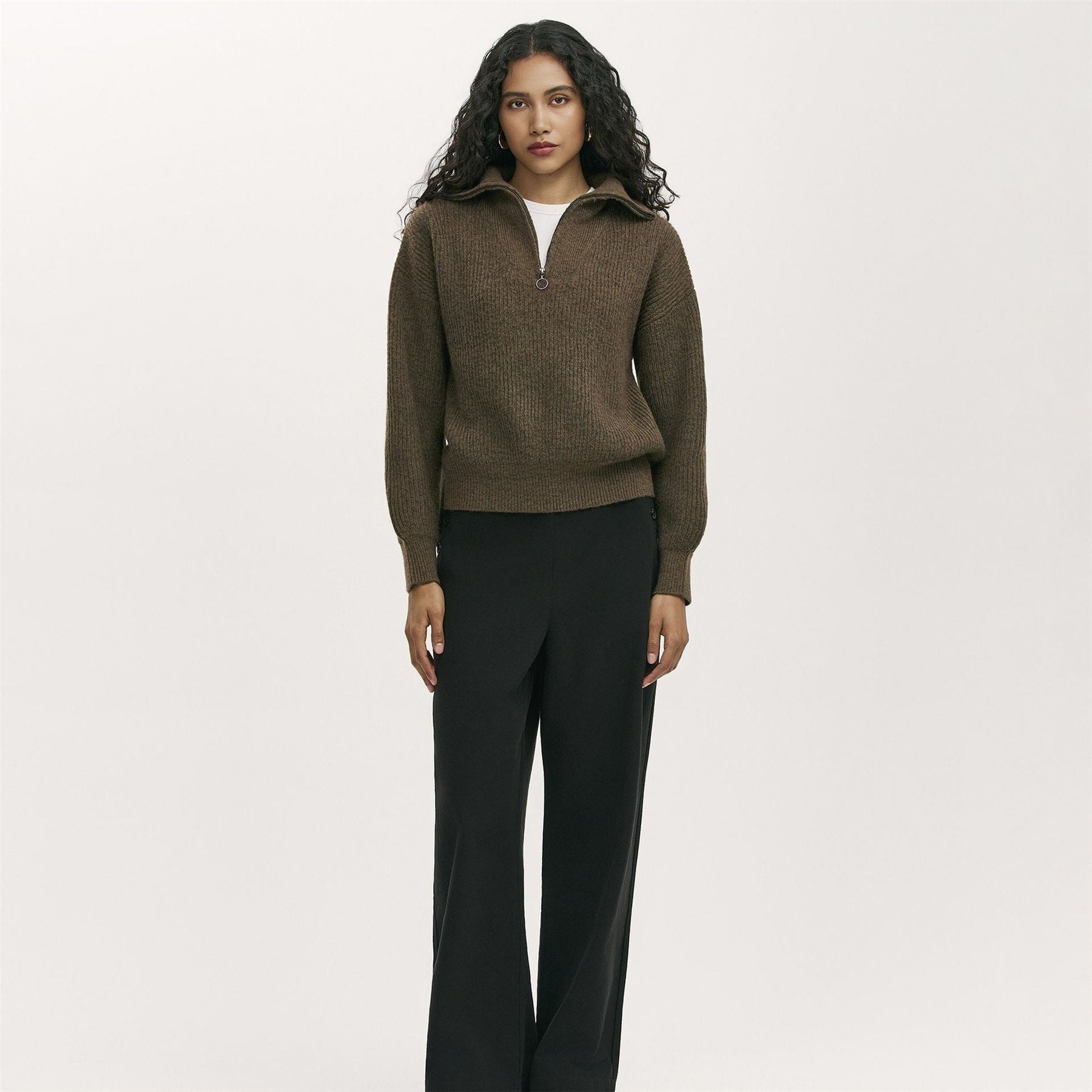 Finery Maddy Zip Neck Funnel Long Sleeve Sweater