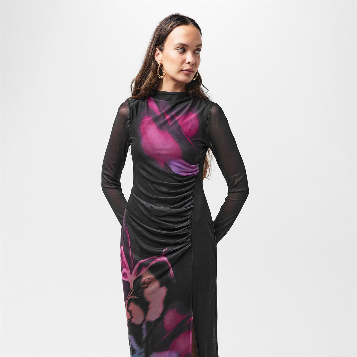 French Connection Floral Crew Neck Midi Slip Dress