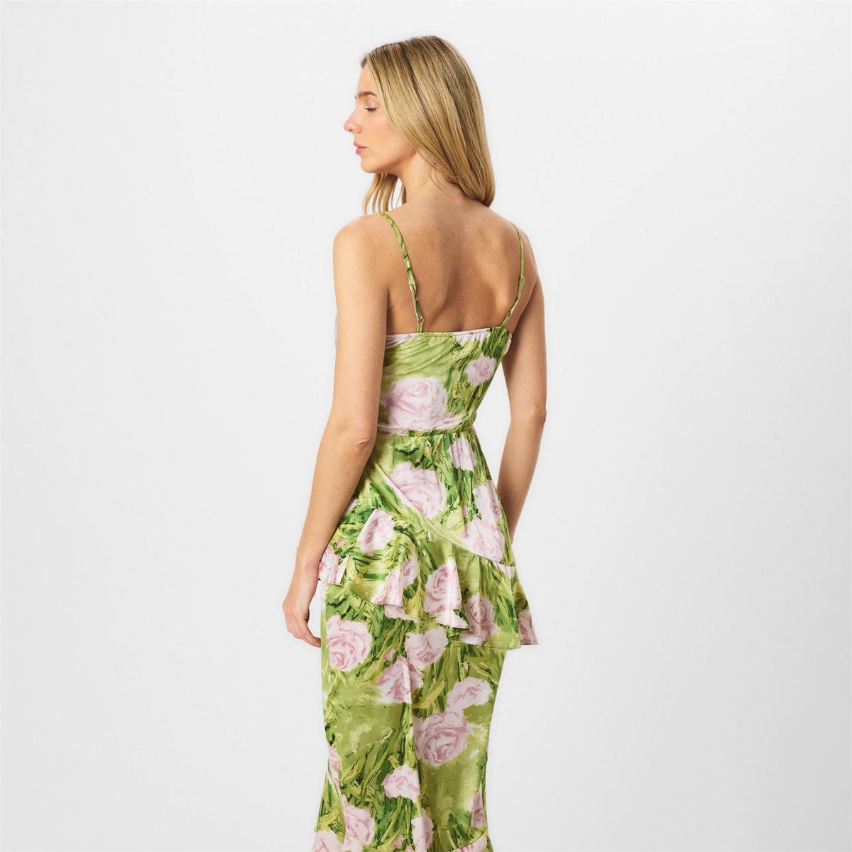 AX Paris Floral Satin Ruffle Midi Dress