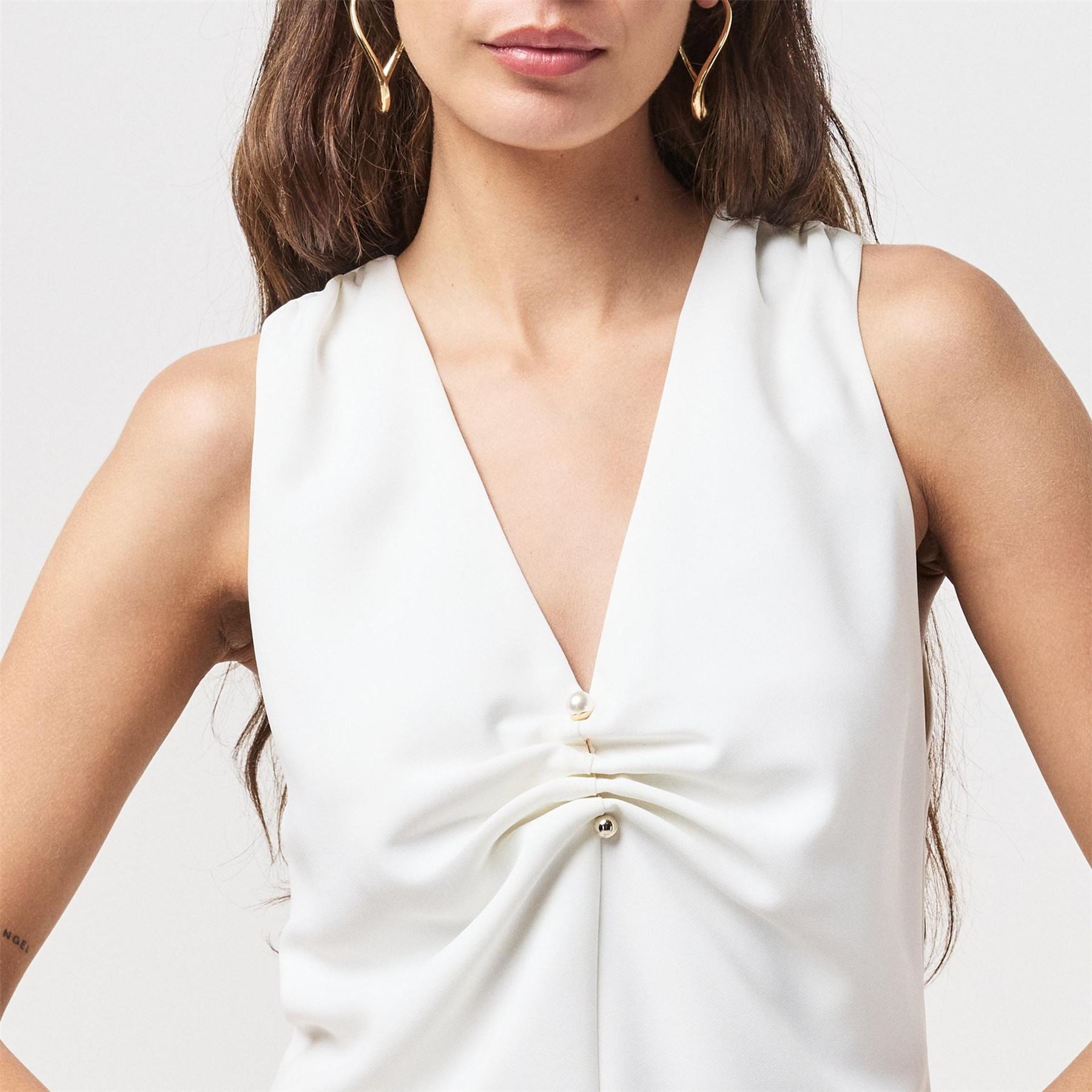 French Connection V-Neck Relaxed Fit Short Sleeve Blouse