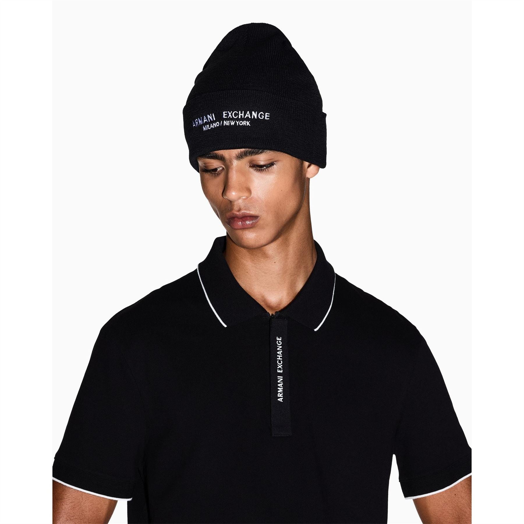 Armani Exchange Exchange Lettering Turn Up Brim Beanie