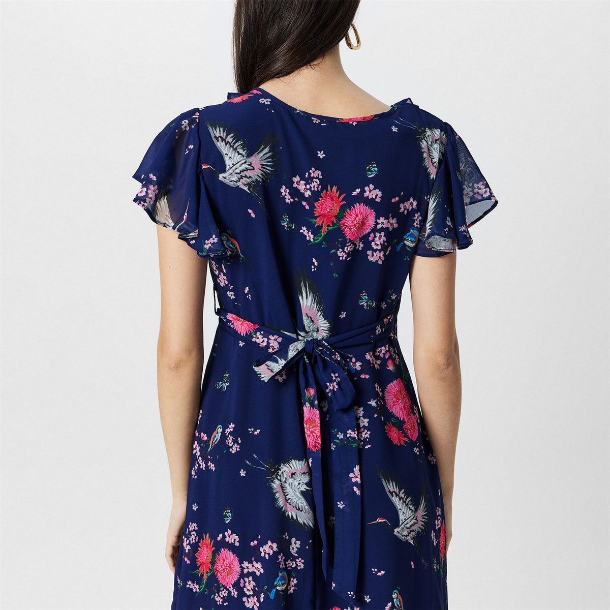 Yumi Crane Print V-Neck Midi Wrap Dress