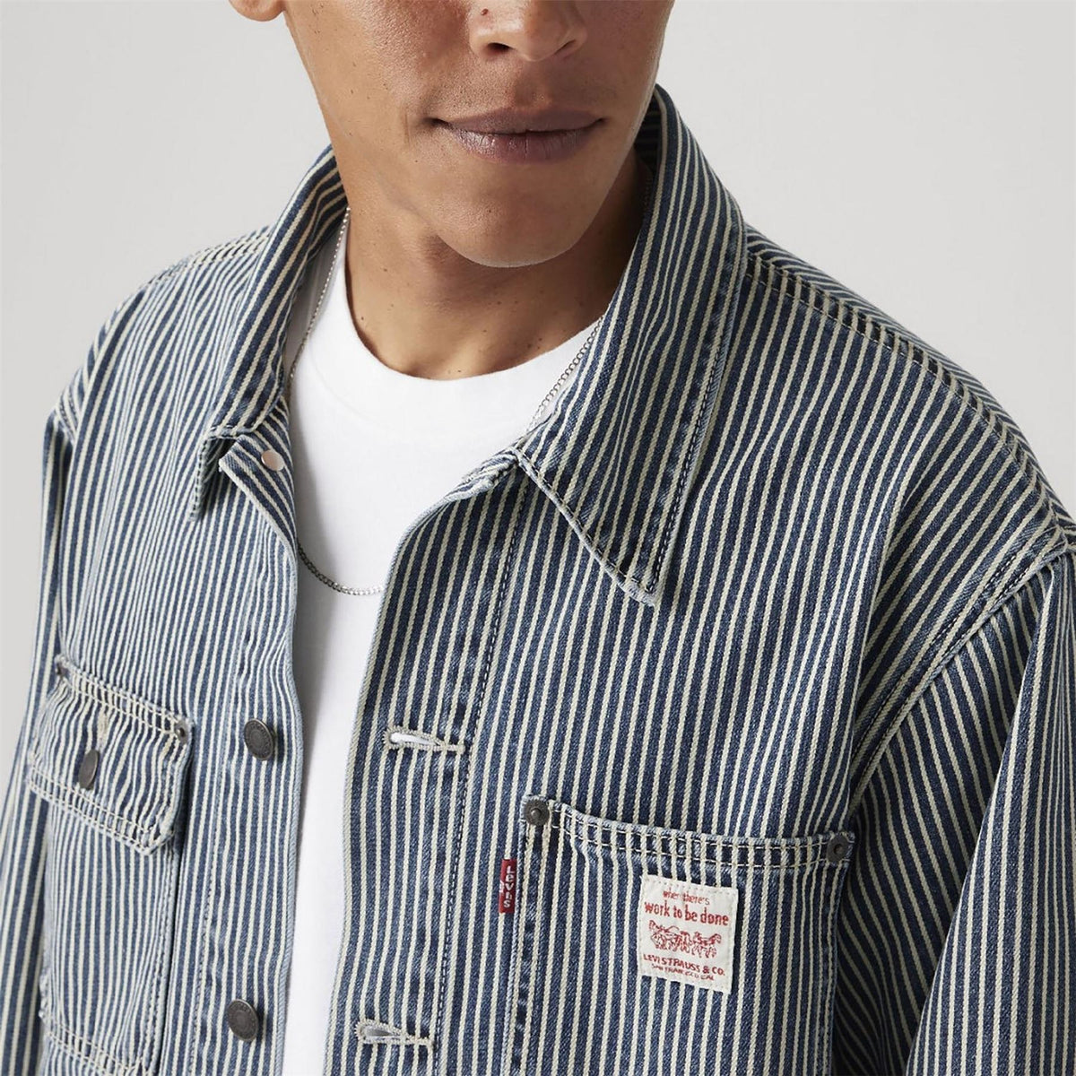 Levis Vertical Stripe Trucker Jacket with Woven Cuff