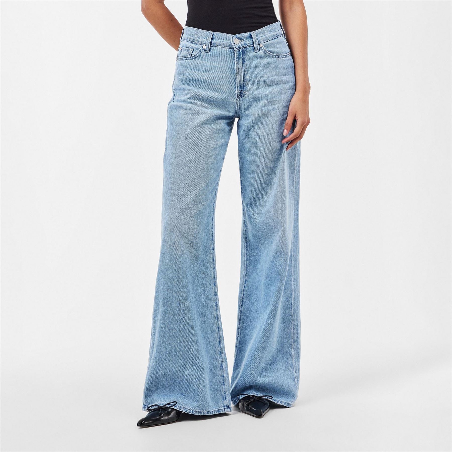 7 For All Mankind Lotta Light Wash Patterned Wide Leg Jeans