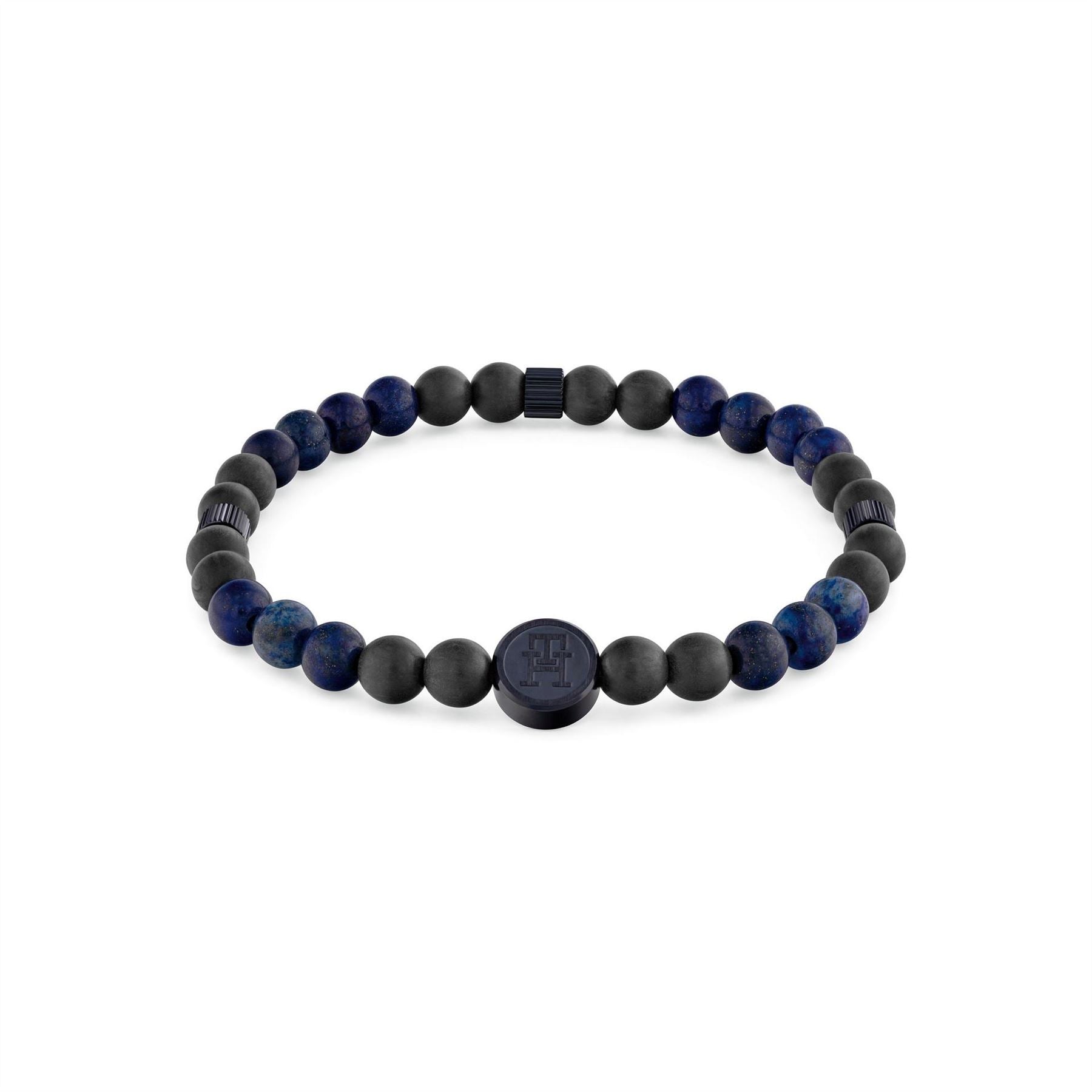 Tommy Hilfiger Hilfiger Mens Black And Blue Ip Lapis Carbon Fibre Reinforced Polymer Beaded Bracelet