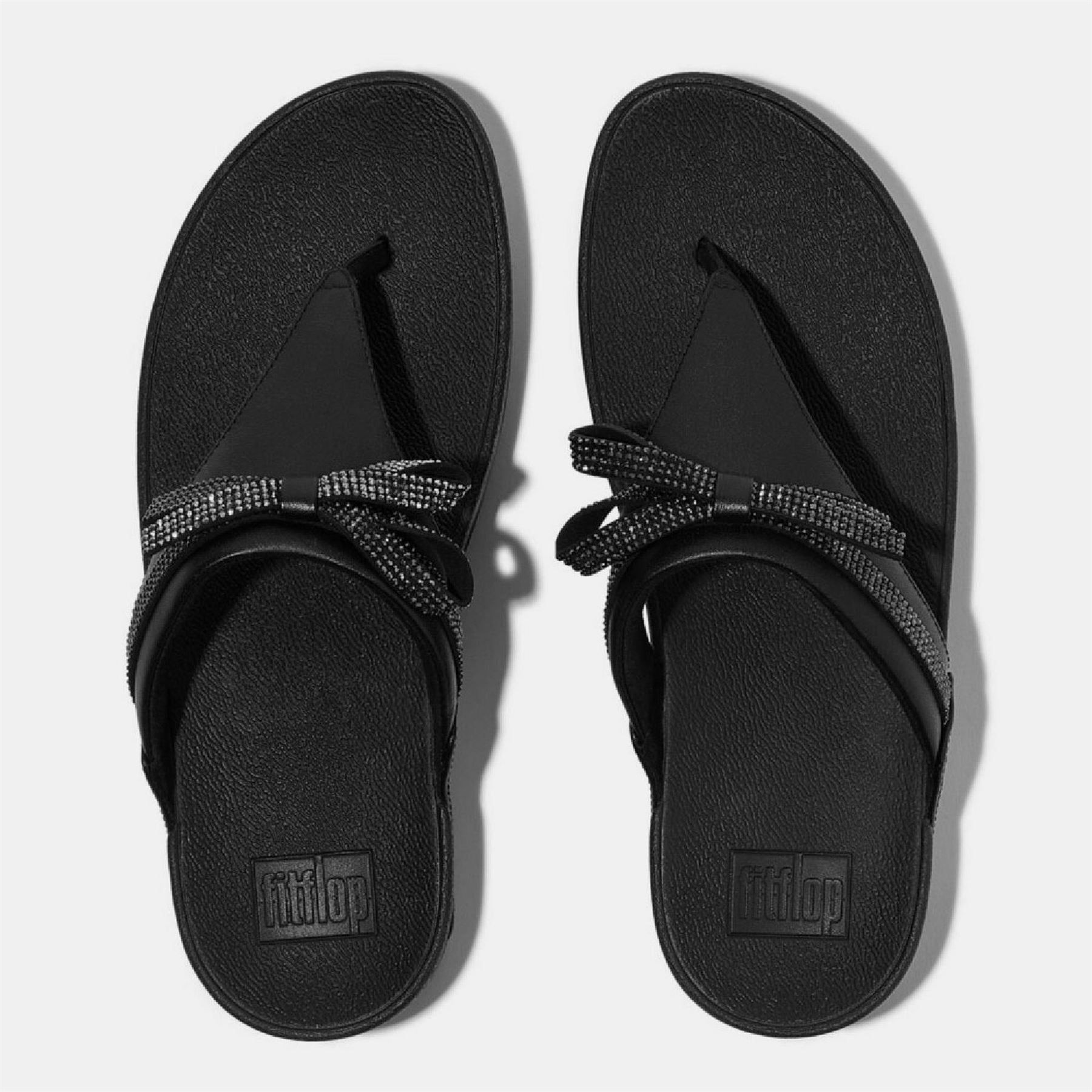 Fitflop Glitz Bow Leather Toe Post Sandals