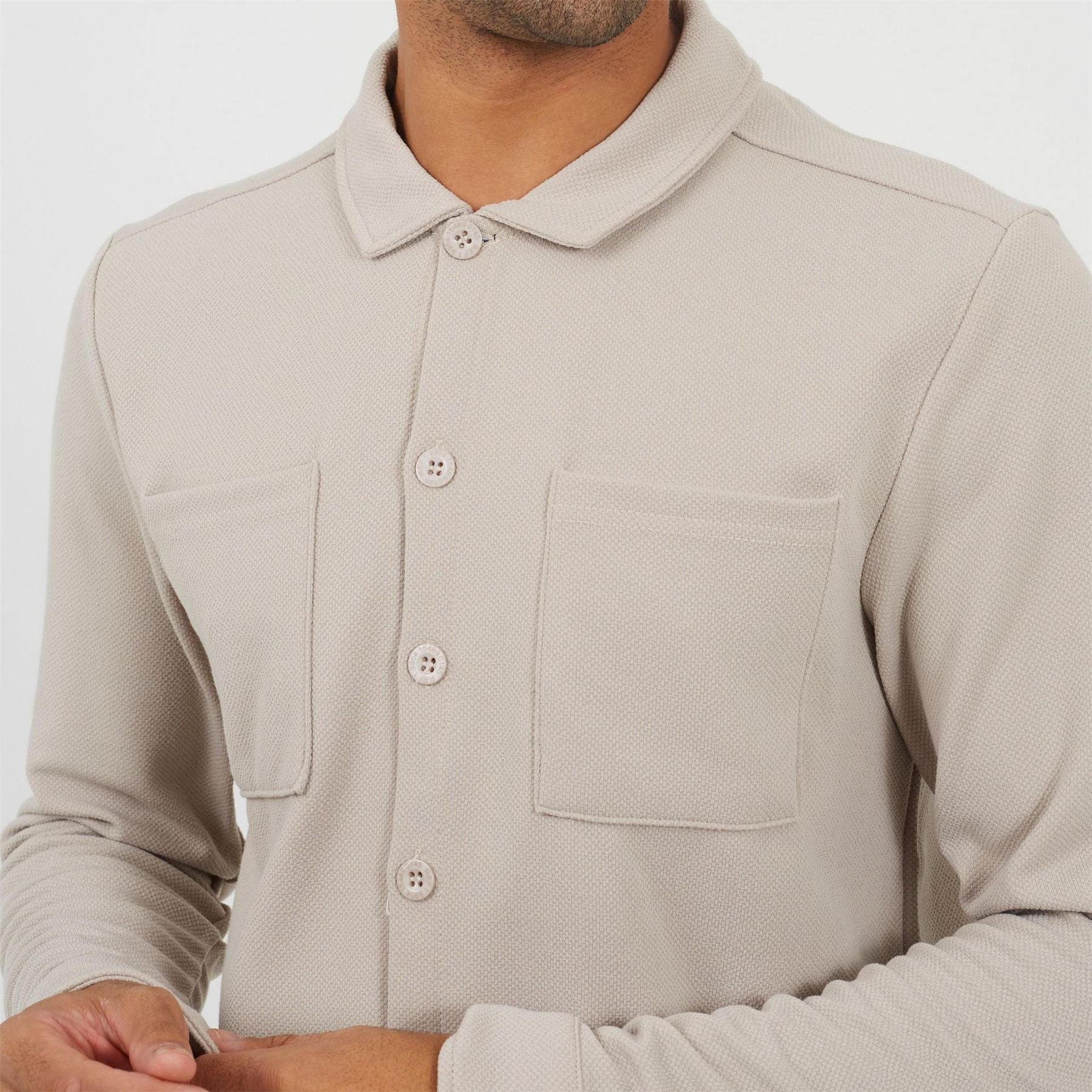 Brave Soul Mens Light Sand Fuve Button Long Sleeve Shirt