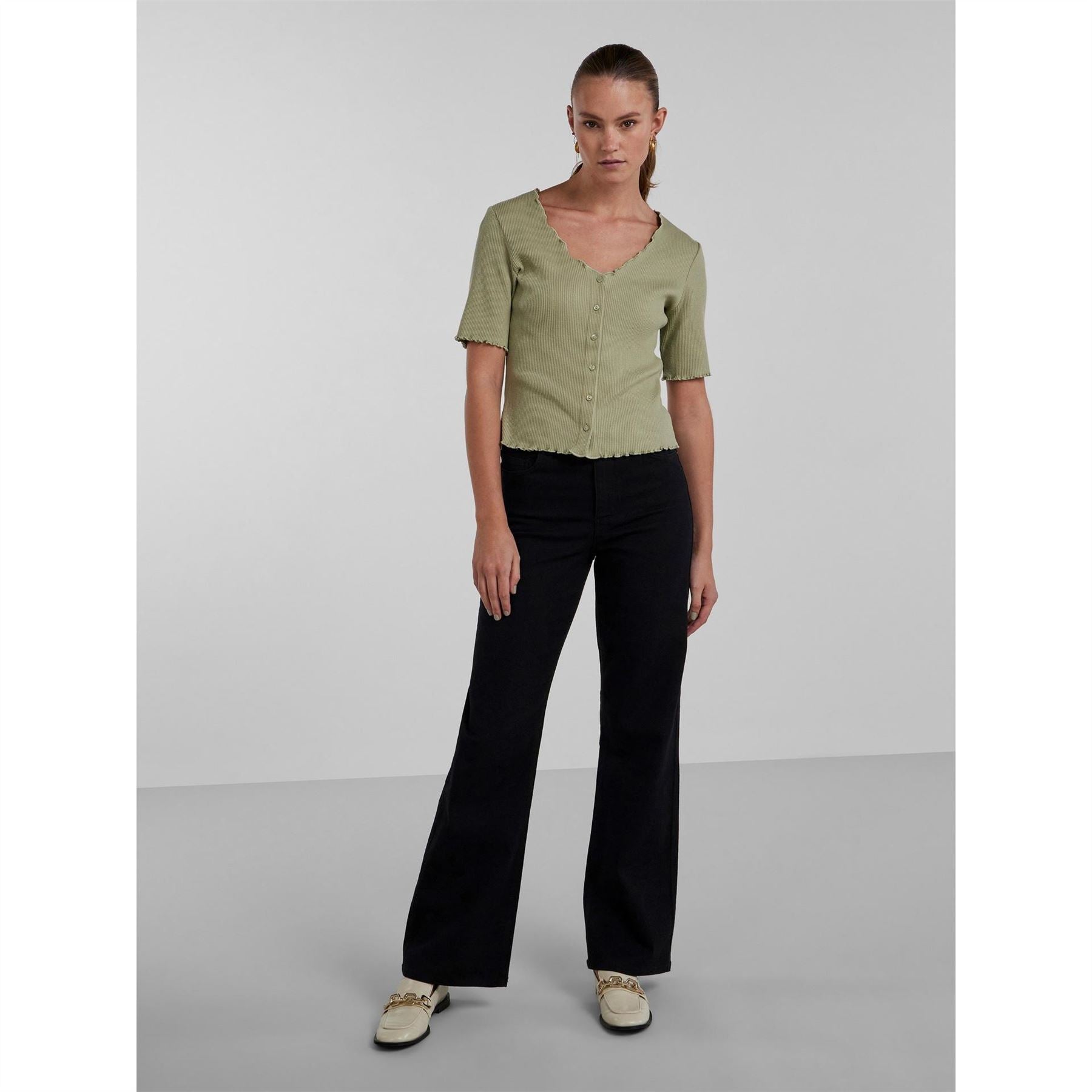 Pieces Short Sleeve V Neck Slim Fit Sweater