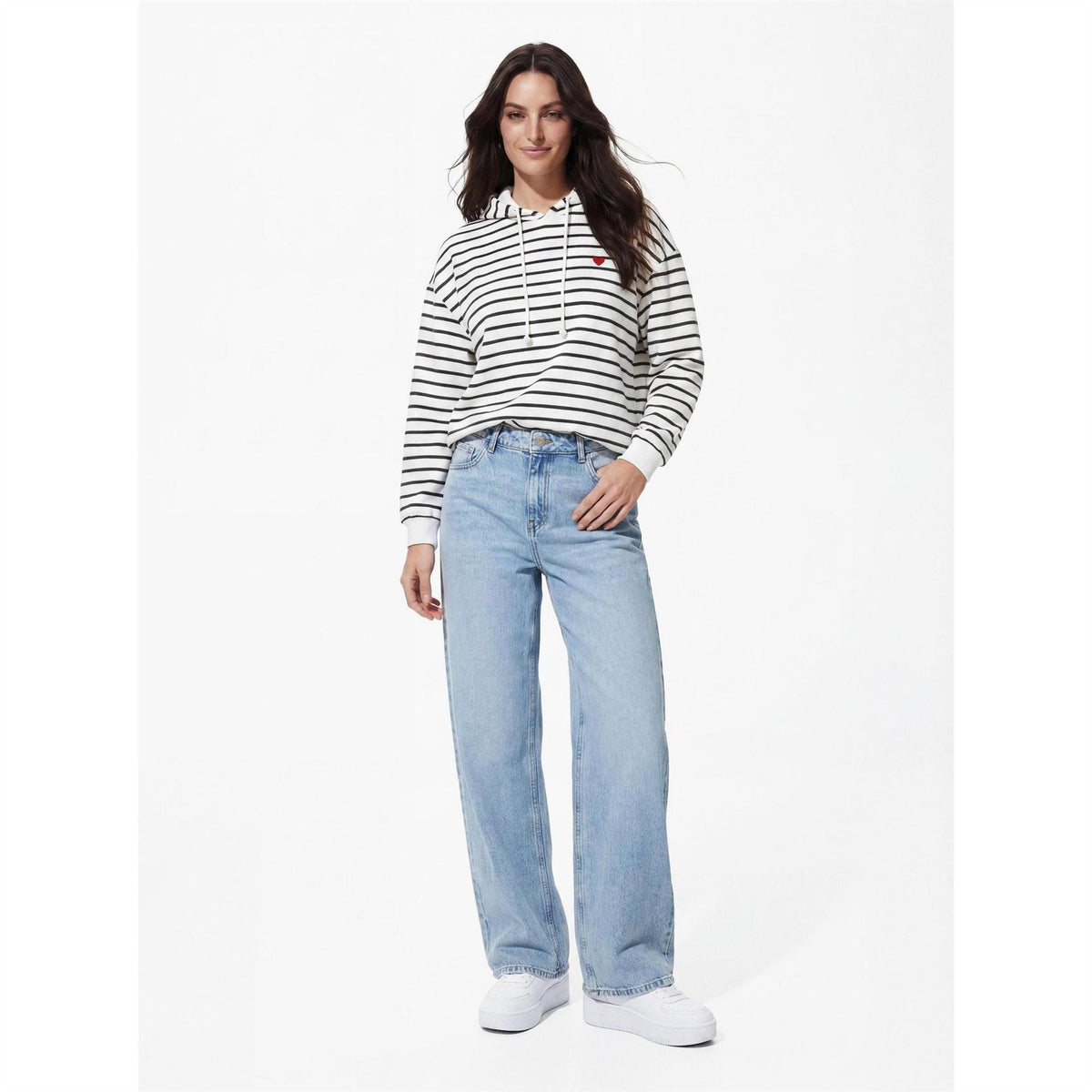 Pieces Hooded Striped Long Sleeve Sweatshirt with Drawstring
