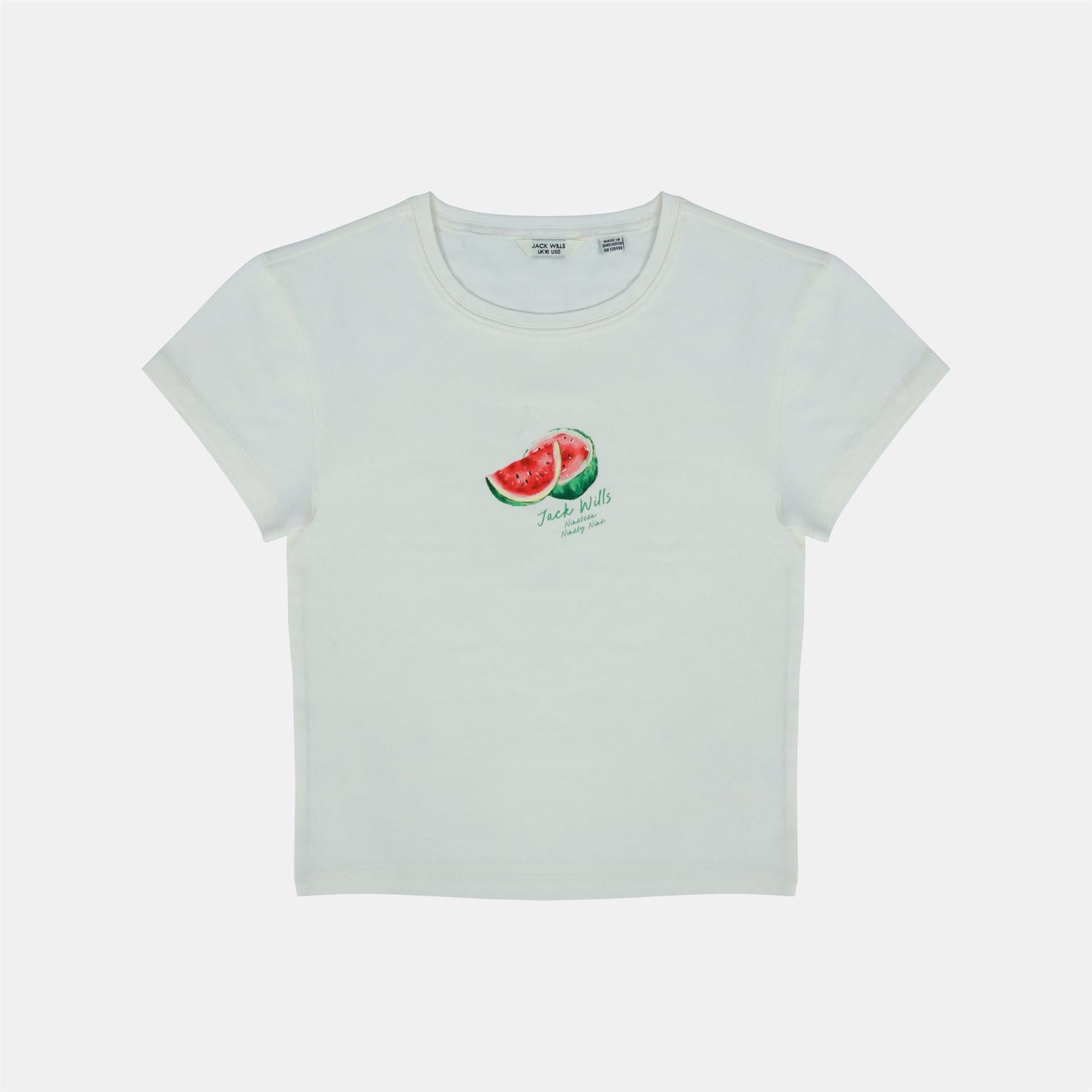 Jack Wills Graphic Cotton Short Sleeve Crew Neck Print Crop Top
