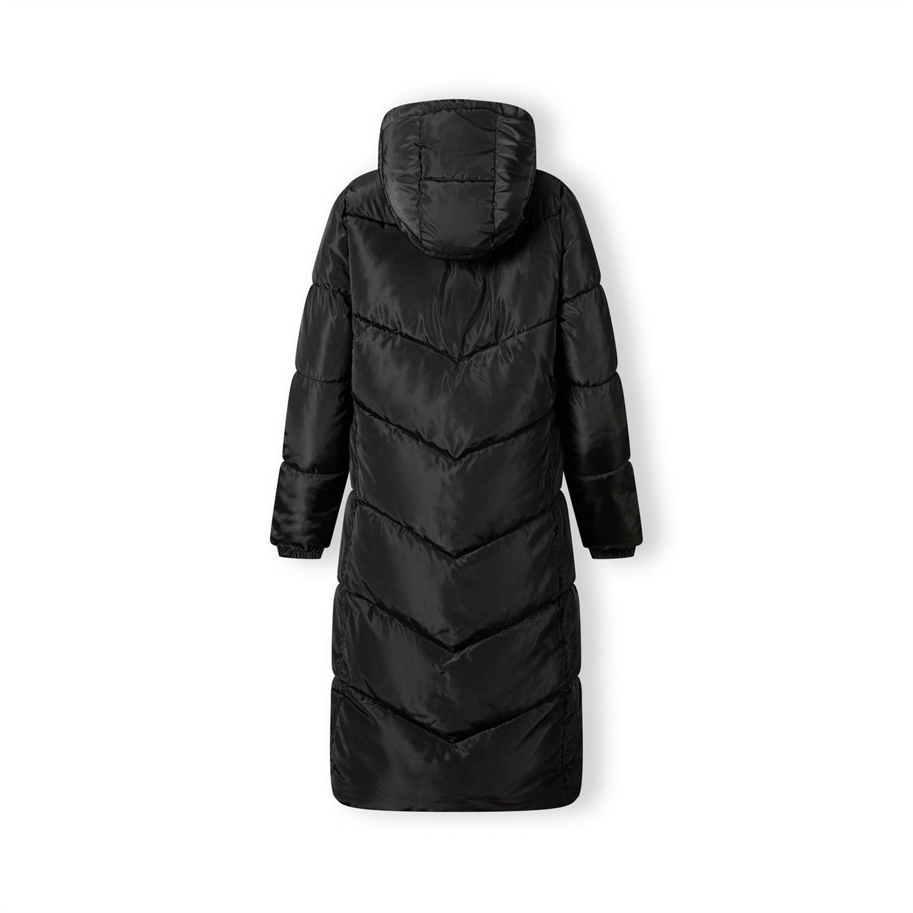 Minoti Women Long Quilted Winter Jacket With Contrast Zip And Drawstring Hood Black