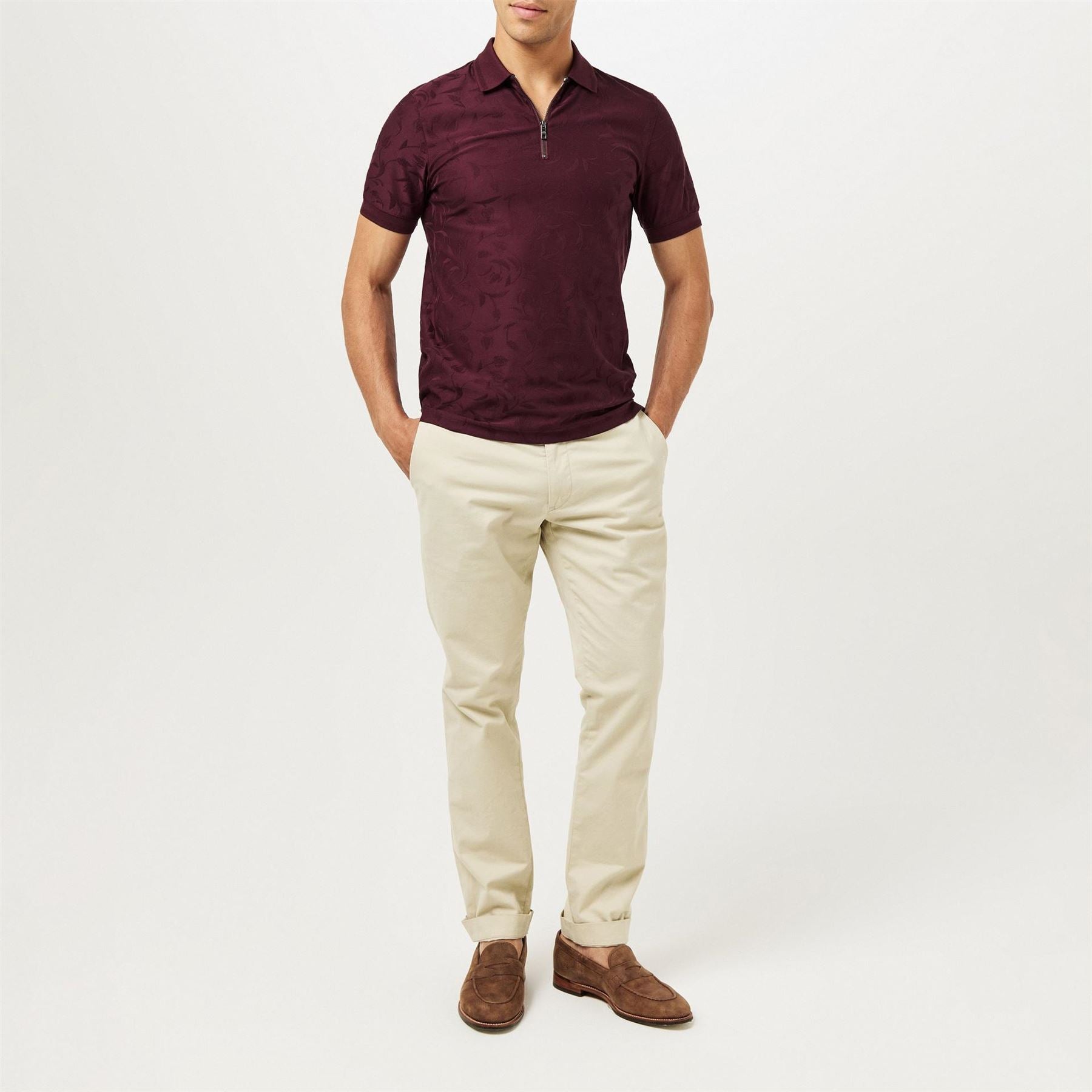 Ted Baker Regular Fit Half Zipper  Short Sleeve Shirt